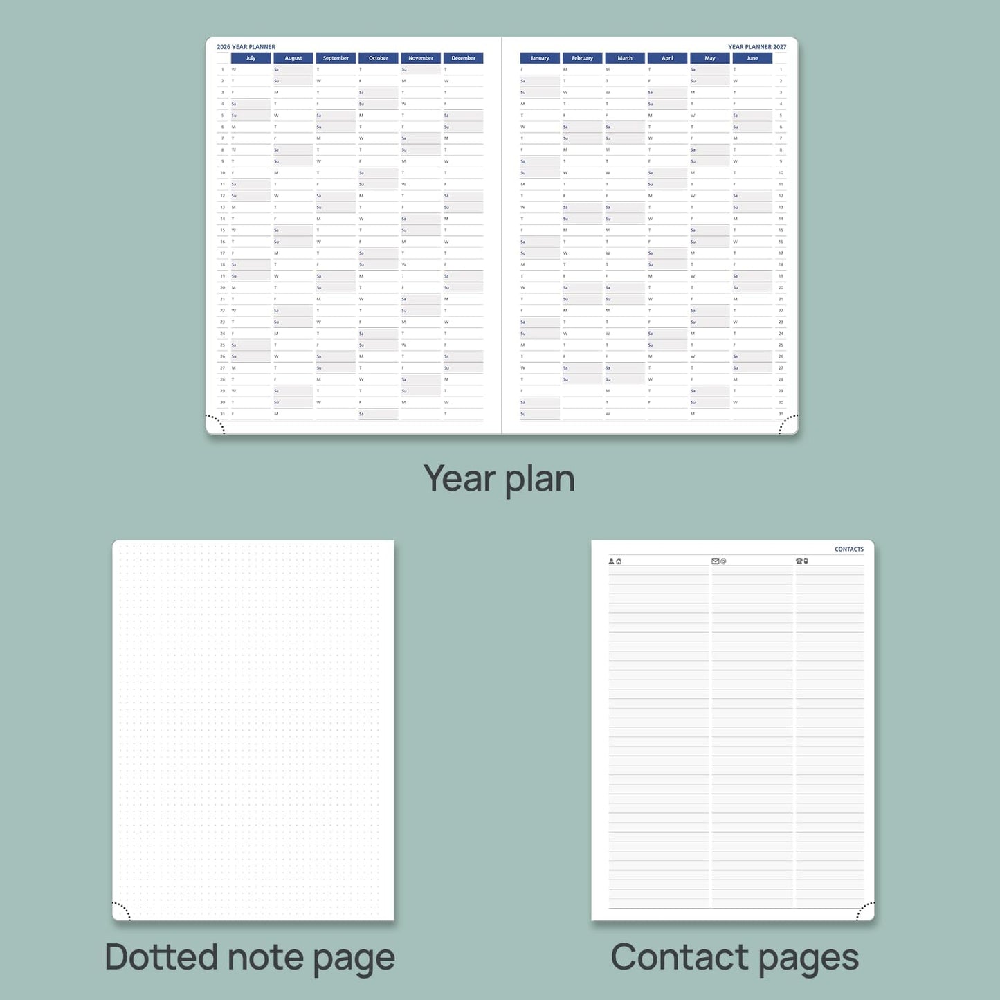 POPRUN Academic Planner 2025-2026, 8.5'' x 11.25'', Quarter-Hourly Appointment Book (July 2025-June 2026) with PU Leather Soft Cover, Dual Pockets, Monthly Tabs, 100GSM Thick Paper - Pacific Green