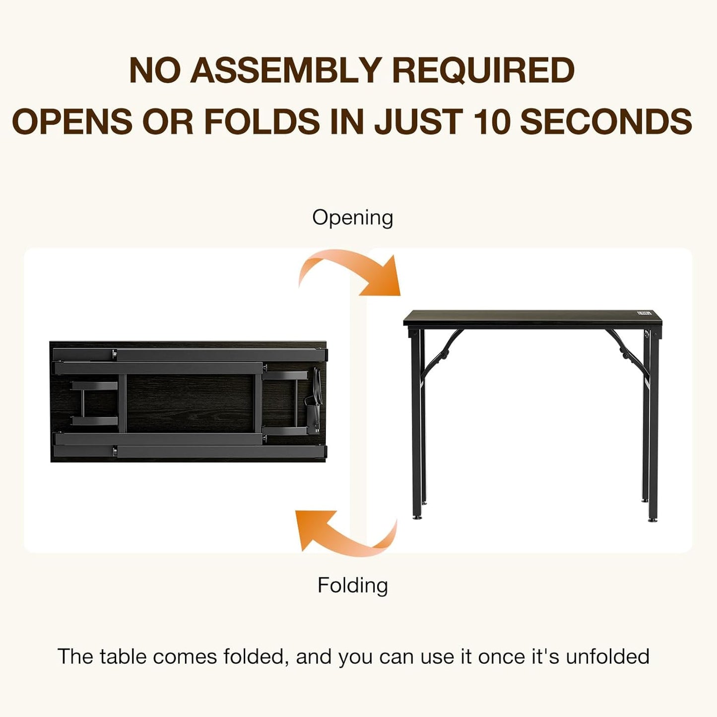 TEMI Small Computer Desk Folding Table - No Assembly, Compact 35.8" Foldable Desk with Power Outlets & USB Charging Port, Portable Small Office Desk, Ideal Mini Study Table, Dark Oak