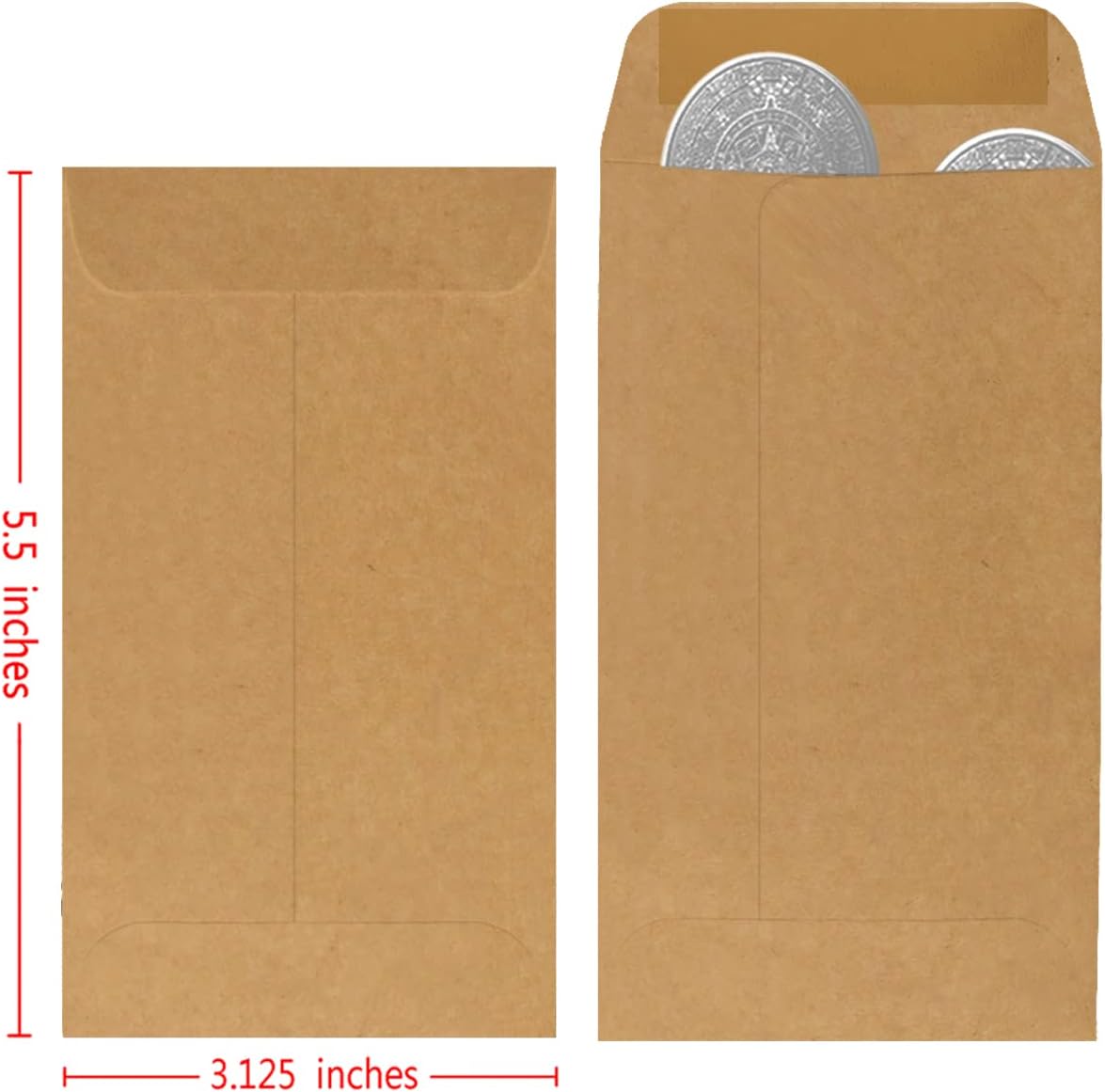 200 Pack #5 Kraft coin envelope 3.125 x 5.5 inches Kraft Envelopes Classic Small Parts Envelopes with Self Adhesive Gummed Flap for Coins Cash Credit Cards Seeds
