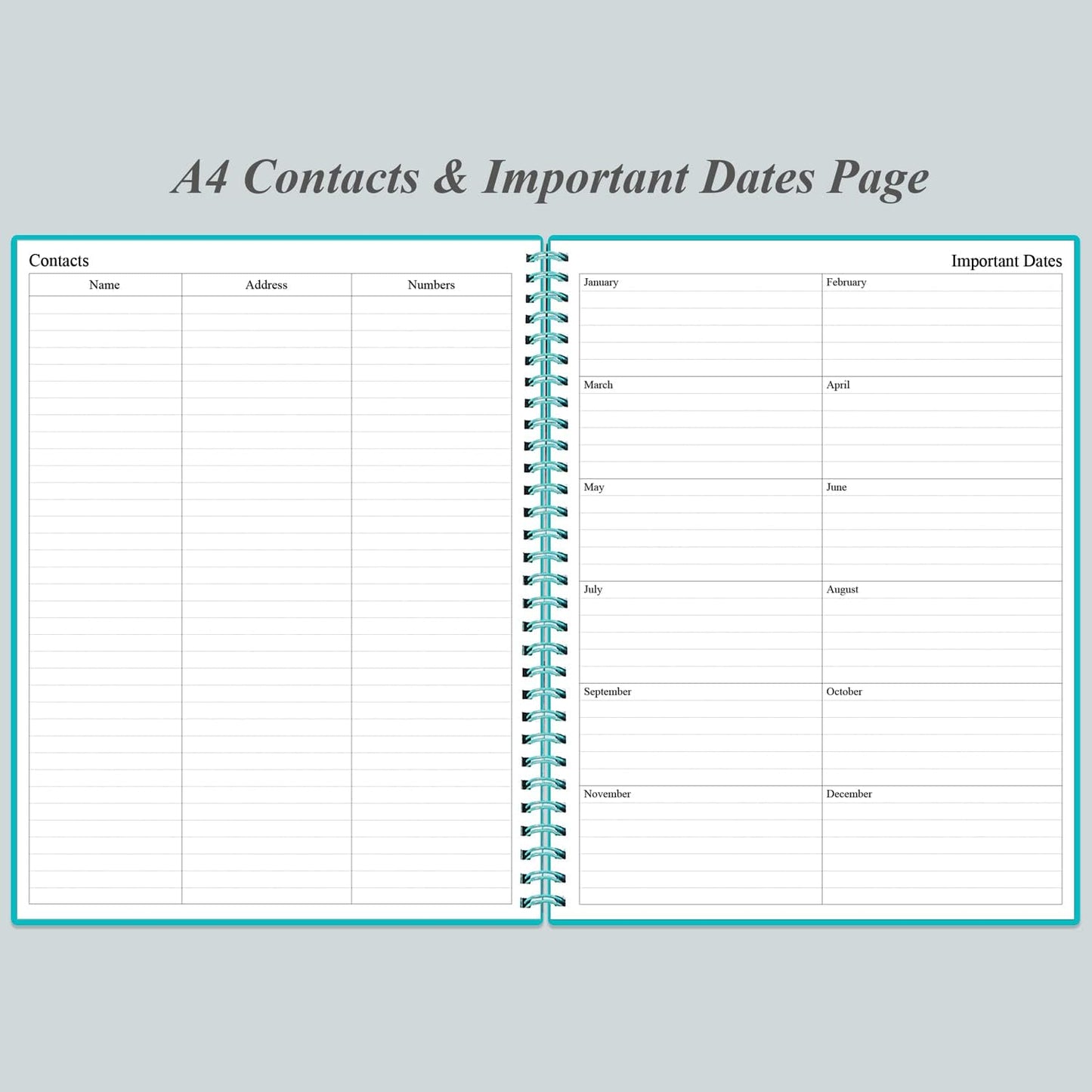 Daily Planner Undated - A4 To Do List Notebook Hourly Schedules, Spiral Appointment Planner for Women and Men,PVC Hardcover, Inner Pocket, Elastic Closure, 8.5" x 11", Teal