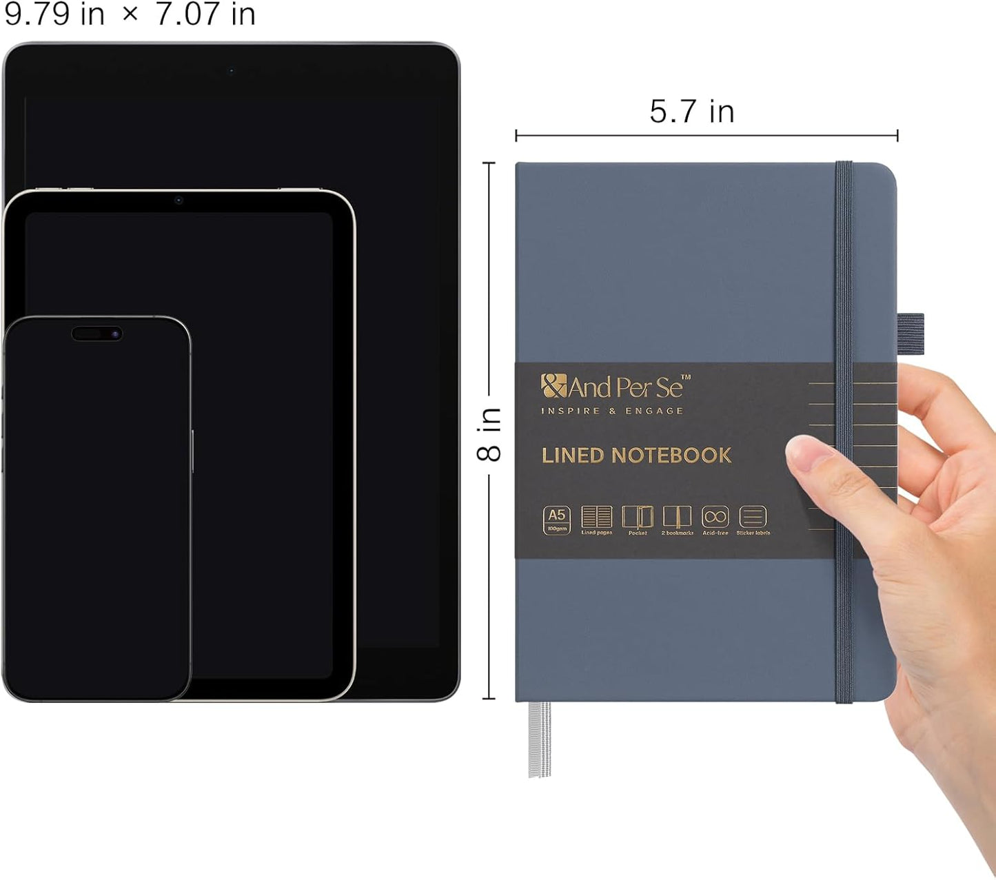 &And Per Se Lined Journal Notebook (10 Packs), 160 Pages, A5 5.7 x 8 inches College Ruled Thick Paper Notebook Journals for Writing, Hardcover Notebooks for Women Men Office School (Dark Blue)