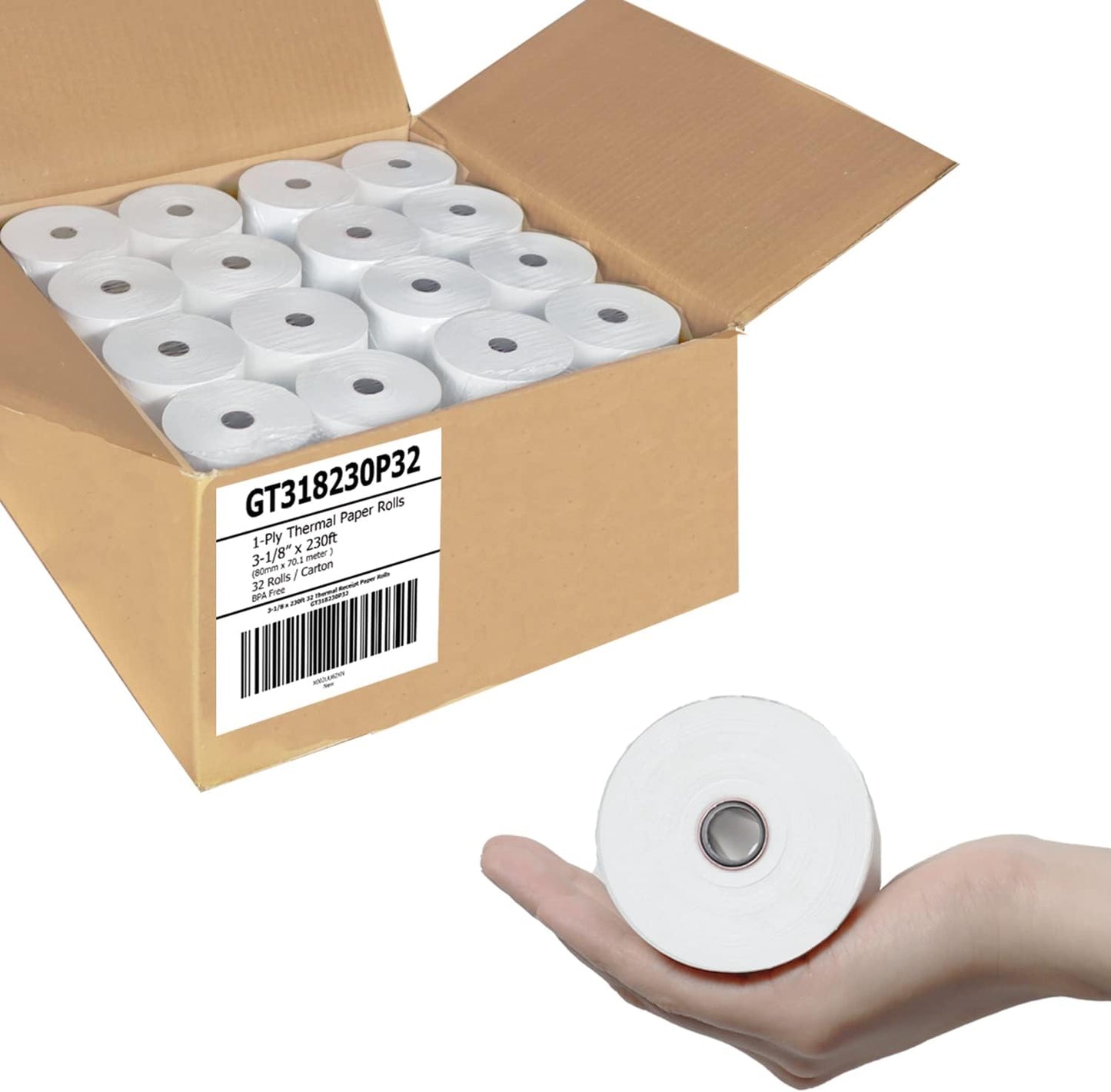 (32) GORILLA SUPPLY Thermal Paper Receipt Roll Clover Station Solo Duo TM-T88 T20 T90 Bixolon SRP-350 370, POS/Cash Register Paper, BPA Free, 3.125 x 230 ft, 32 Rolls