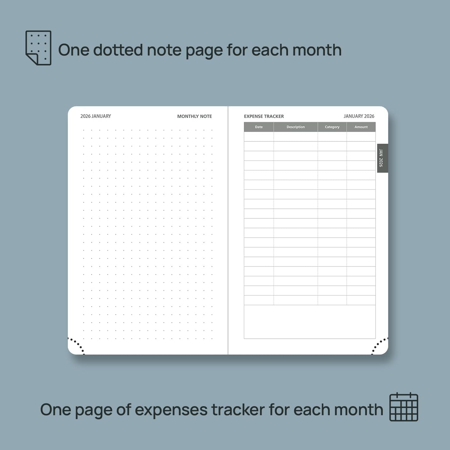 POPRUN Pocket Monthly Planner 2026-2027 (Pocket- 4''x 6.25'' Soft Leather Cover) - 18 Month Calendar Book for Purse (Jan.2026 - Jun. 2027), 100 GSM Thick Paper - Grey