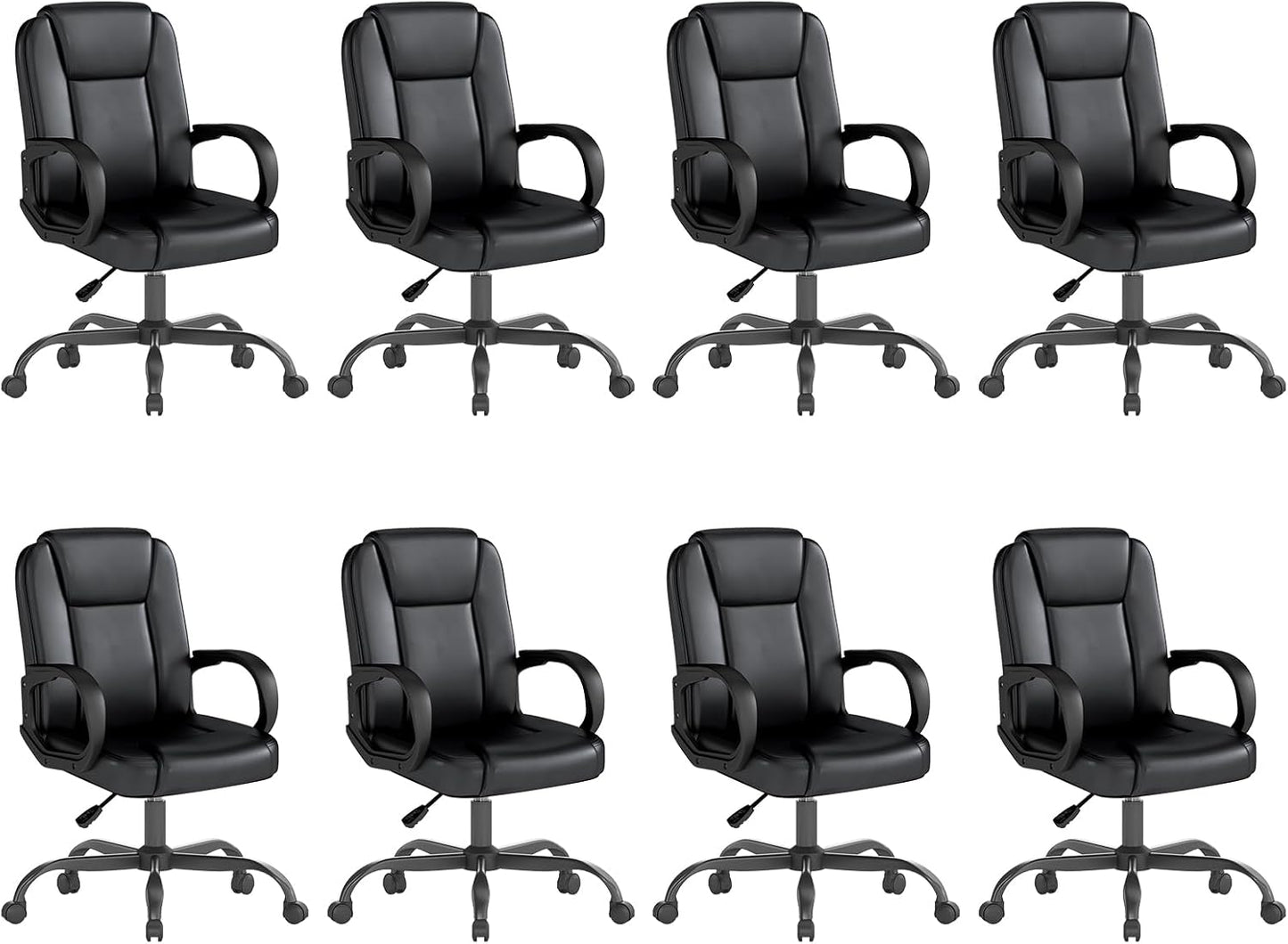 ZZH Executive Office Chair, Leather Desk Computer Chair with Armrests, Mid-Back Swivel Adjustable for Home Office, 8PC, Black