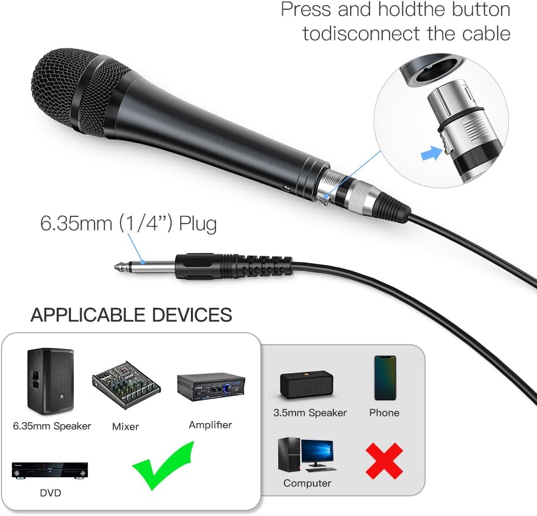 Fifine Karaoke Microphone, Dynamic Vocal Microphone for Speaker, 6.35MM Wired Handheld Mic with On and Off Switch and 14.8ft Detachable Cable-K6