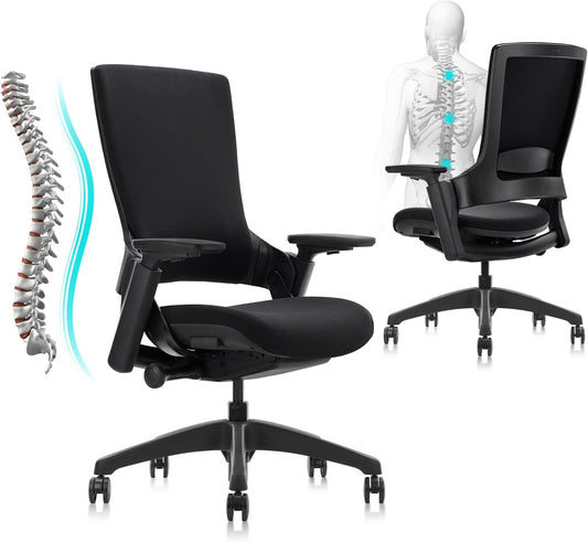 CLATINA Office Chair Swivel Executive Chair, Adjustable Ergonomic Computer Chair with 3D Armrest and Lumbar Support, Fabric Backrest Task Chair for Home Office Conference Room