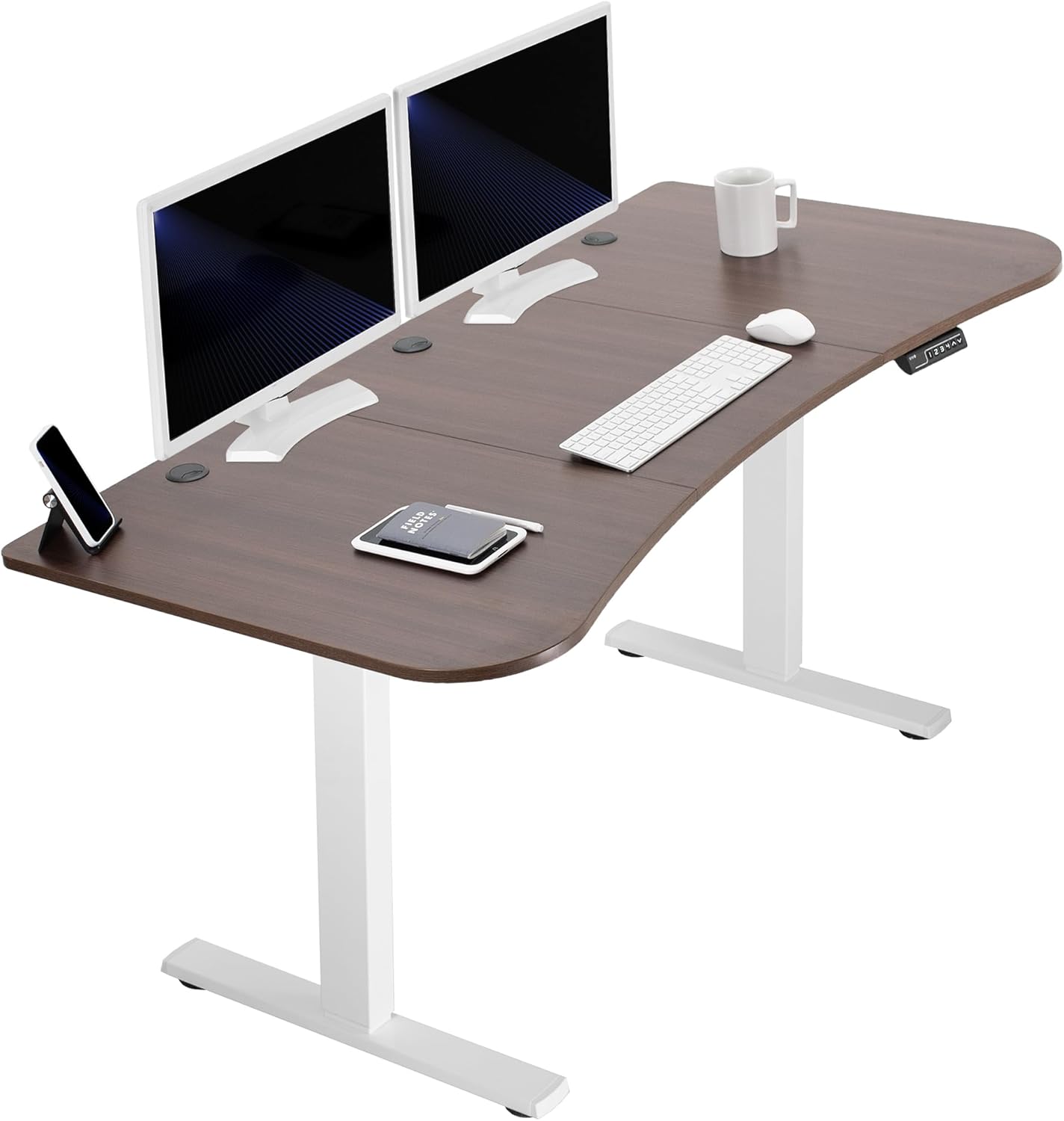 VIVO Electric 63 x 32 in Standing Desk, Memory Height Adjustment, 1B Series, Dark Walnut Top White Frame, DESK-KIT-1W1D
