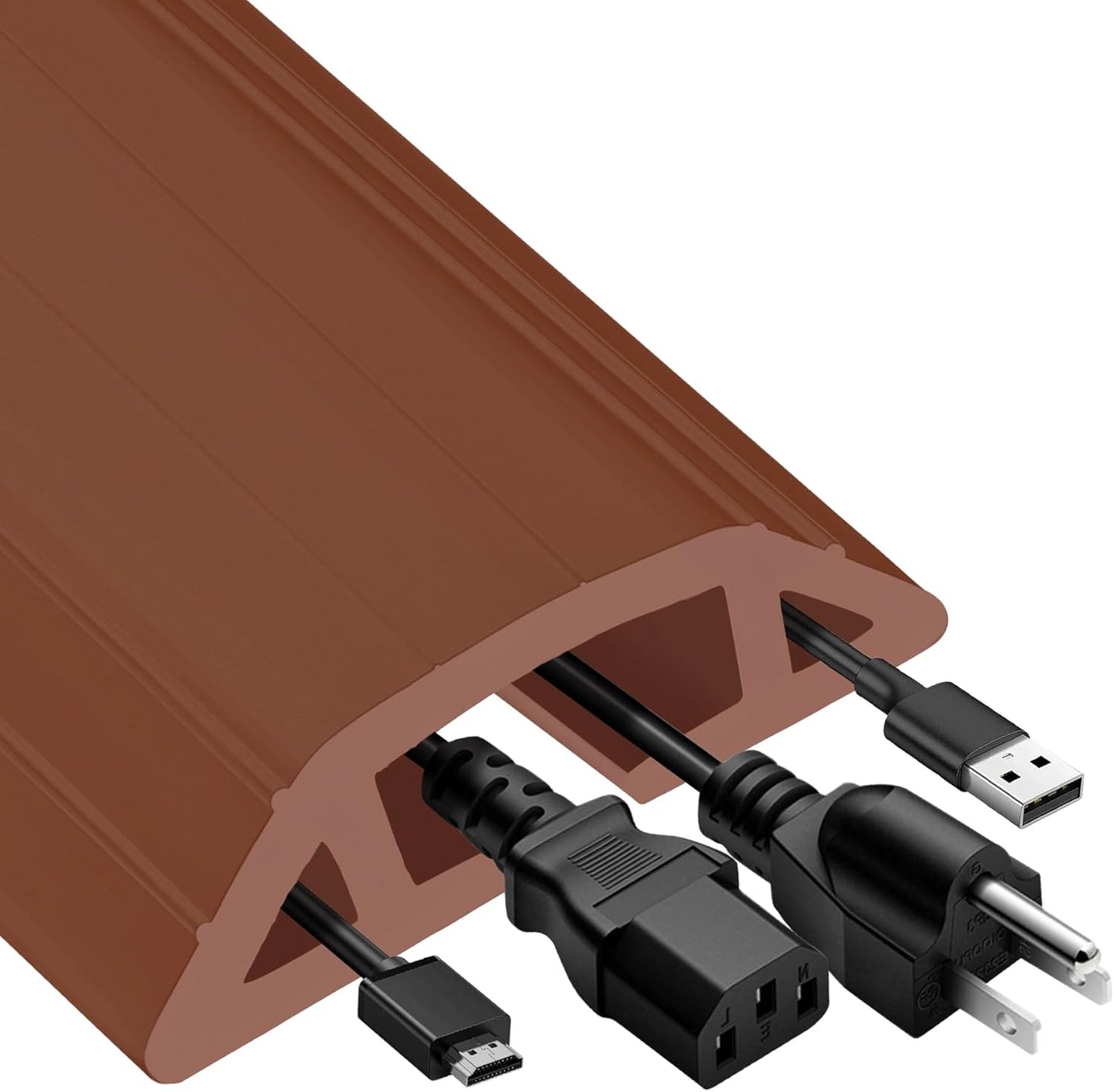 MYFAMIREA 6.5FT Floor Cord Cover Heavy Duty Cable Cover Protector 3 Channels Extension PVC Floor Wire Cover Outdoor Cord Hider Management Cord Cover for Wire on Floor for Home Office Outdoor, Brown,2M