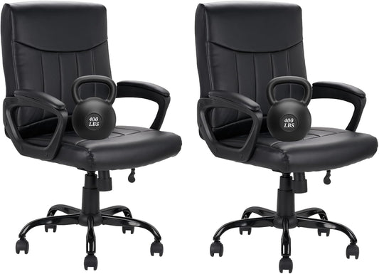 CLATINA Mid Back Leather Office Executive Chair with Lumbar Support and Padded Armrestes Swivel Adjustable Ergonomic Design for Home Computer Desk 2 Pack