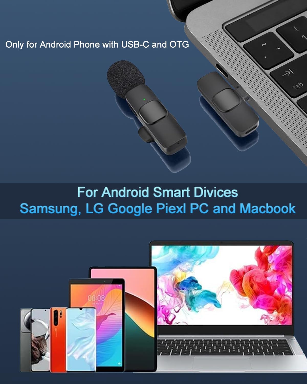 Professional Wireless Lavalier Microphone for iPhone 15(Above) and Android USB-C Device, Cordless Omnidirectional Clip Mic, Plug-Play Microphone for Interview Video Podcast Vlog YouTube