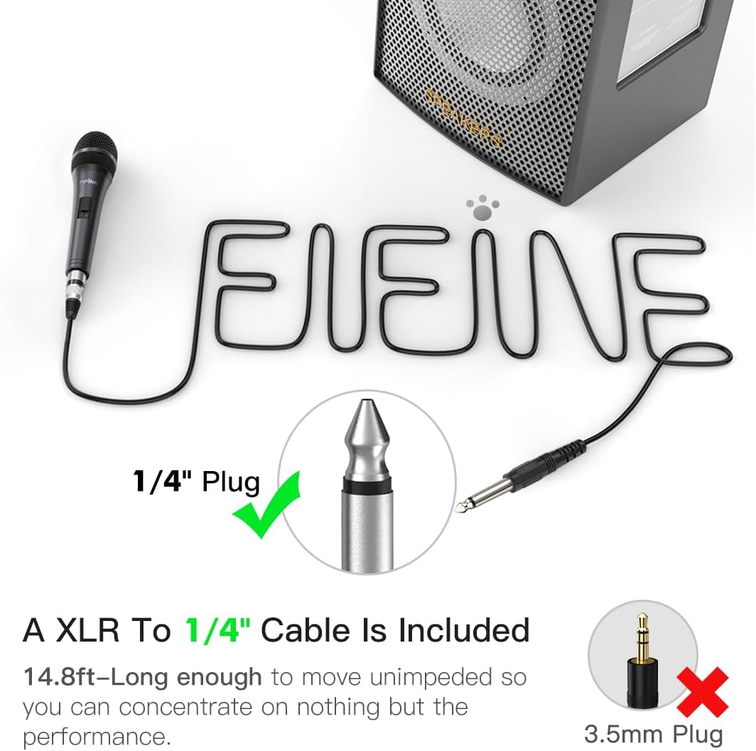 Fifine Karaoke Microphone, Dynamic Vocal Microphone for Speaker, 6.35MM Wired Handheld Mic with On and Off Switch and 14.8ft Detachable Cable-K6