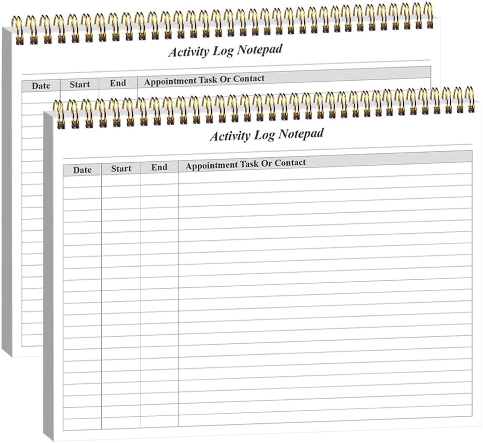 (2-Pack) Activity Log Notepad - Spiral Activity Log Book for Business Work, Undated Weekly To Do List Notepad, Organized Time Spending, Appointment or Contact, Total in 104 Sheets, 100gsm Paper, 8.5" x 11"