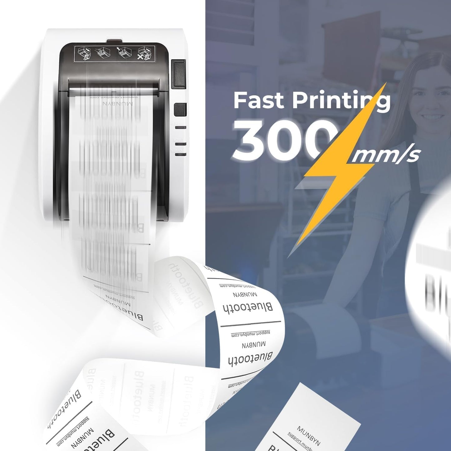 MUNBYN Bluetooth Thermal Receipt Printer P047, 80mm POS Printer, Thermal Printer with USB Serial Ethernet, Bluetooth, Support Android Windows PC iOS(Do Not Support Paypal Doordash Grubhub Vagaro)White