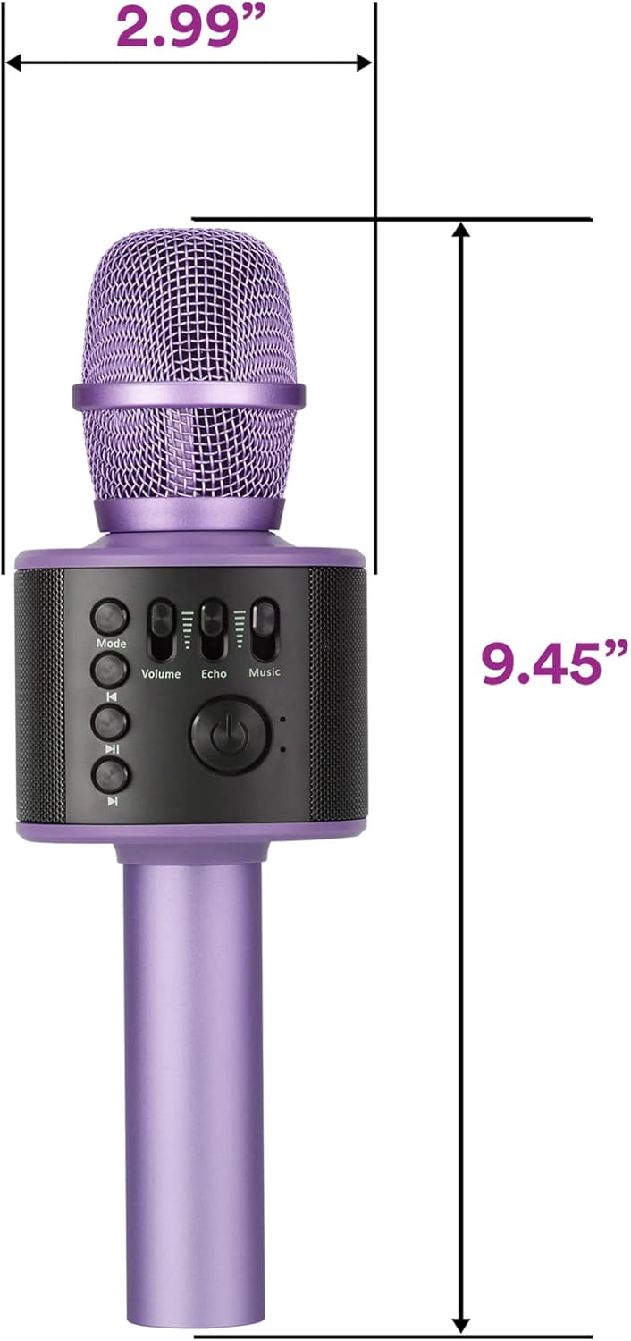 Core Innovations Wireless Bluetooth Karaoke Microphone with Built-in Speakers + HD Recording, Portable Handheld Mic | Lilac