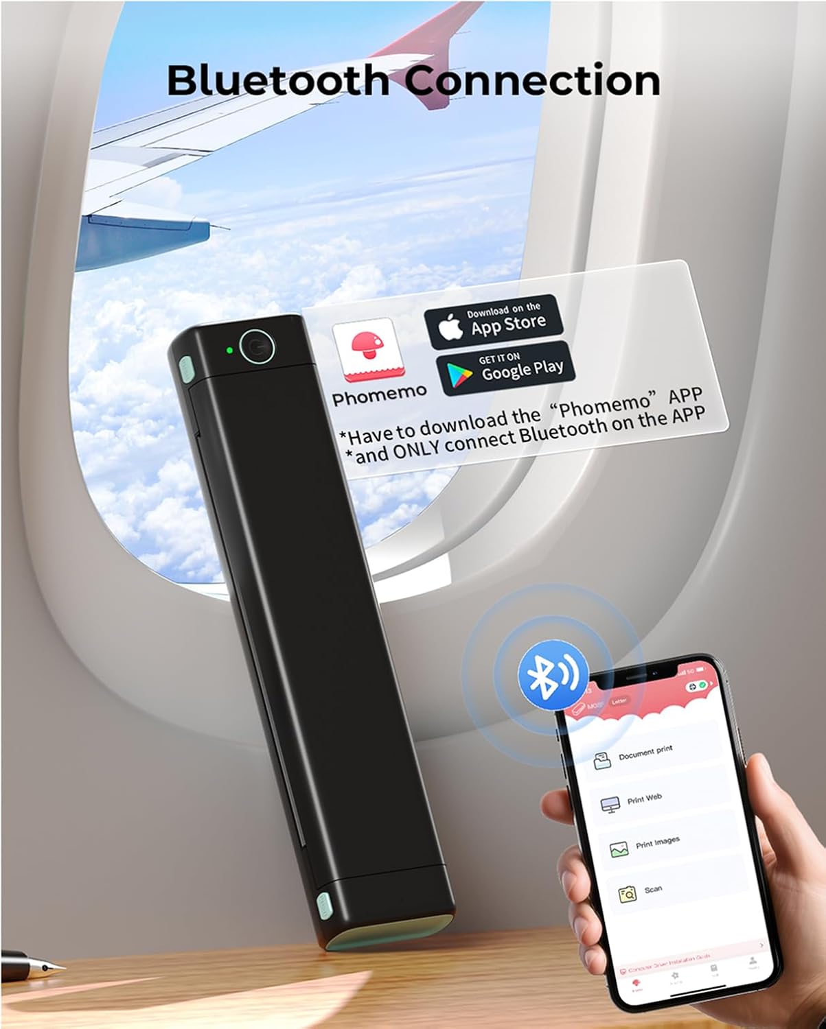 Phomemo Portable Printers Wireless for Travel, M08F Inkless Thermal Printer Support for 8.5"x11" US Letter, Small Bluetooth Printer Compatible with Phone, Laptop for Car, Office, Home Use, School