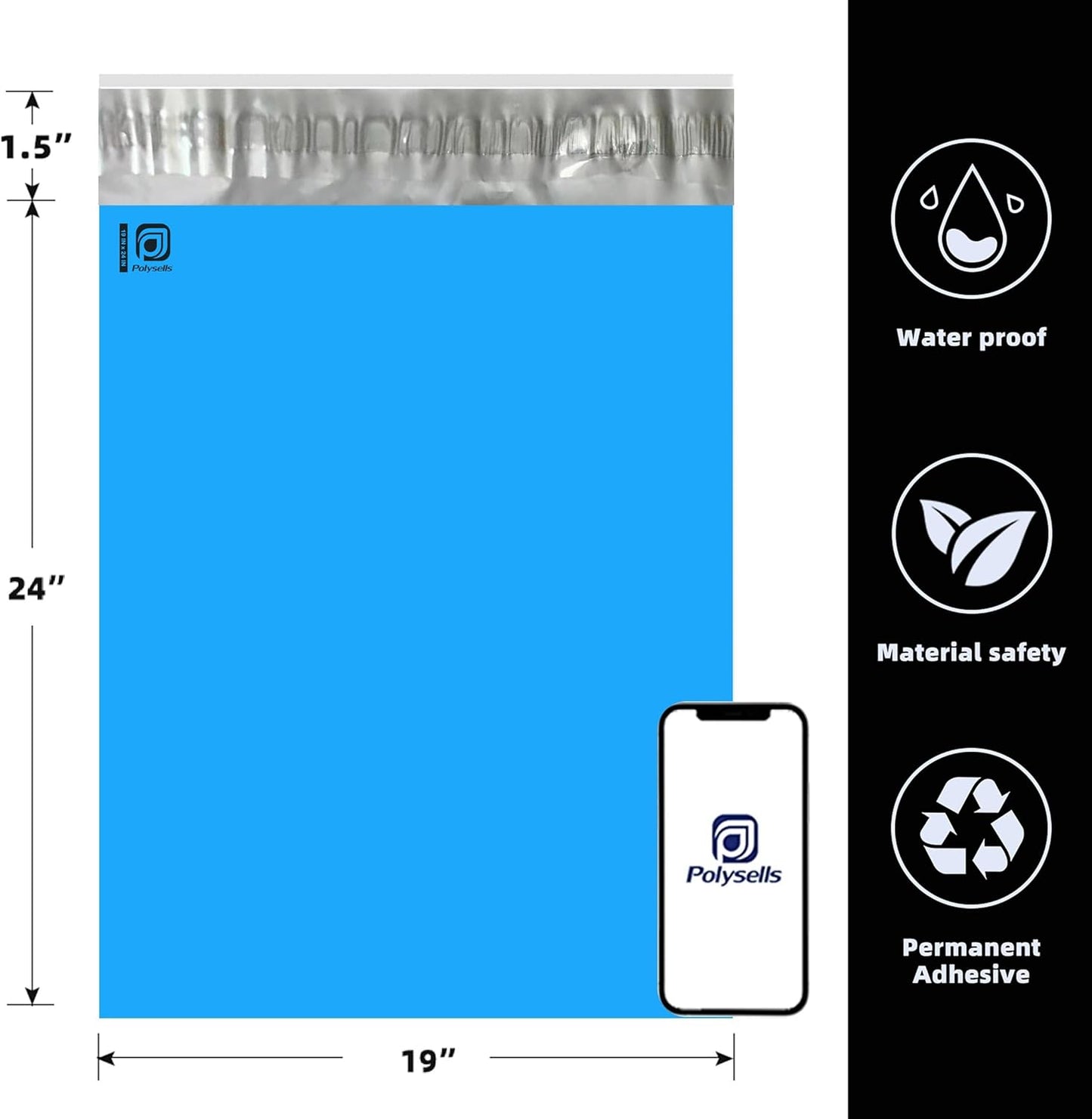 POLYSELLS 400 pcs 19x24 Inches Blue Poly Mailers Shipping Envelopes, Strong Adhesive Sealing, Waterproof, and Tear-resistant Postal Mailing Bags for Clothing, Books, and Accessories