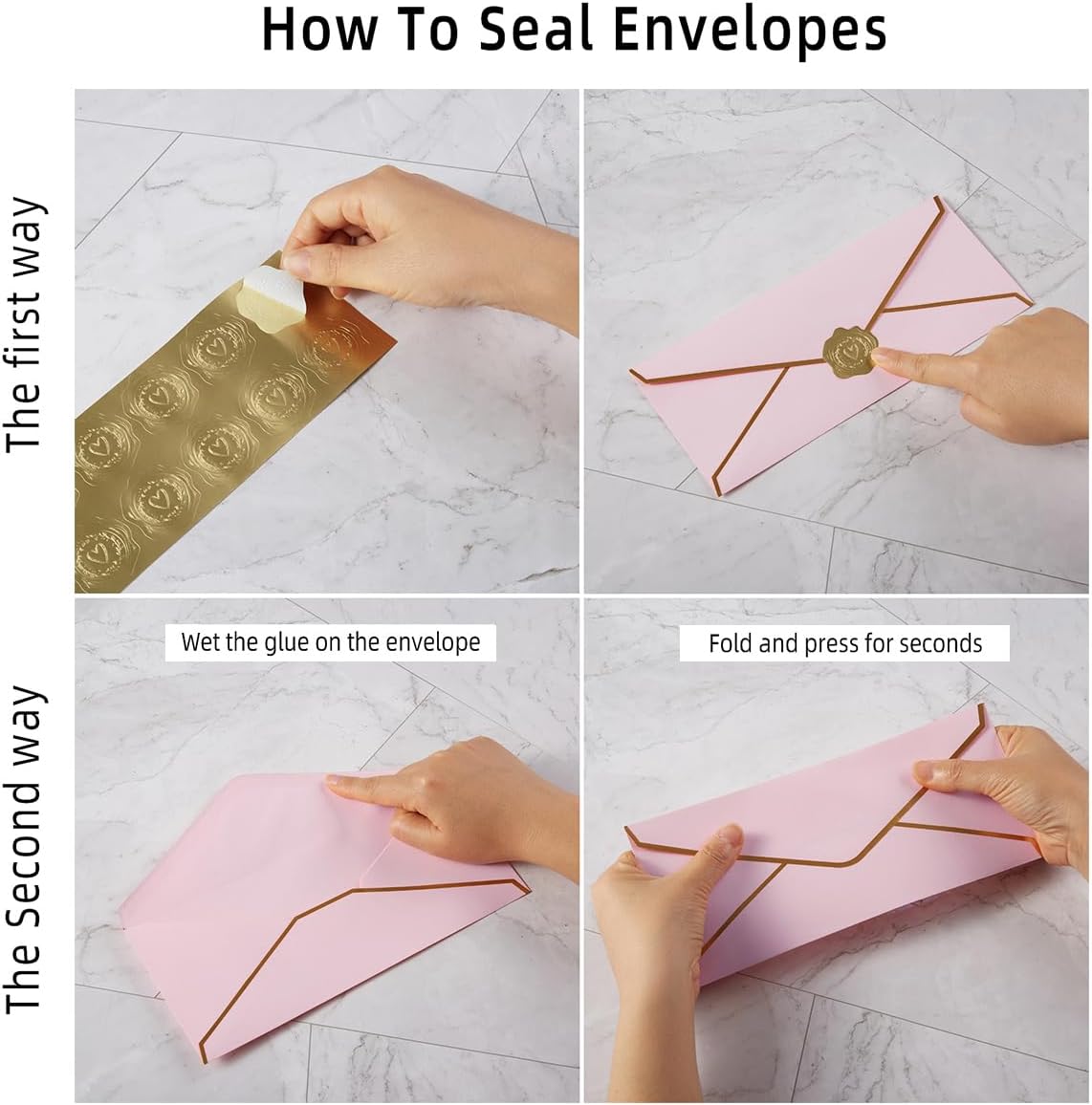 30 Pack Thick #10 Business Envelopes with Gold Border, 4 1/8 x 9 1/2 Thick Paper Standard Envelopes with Stickers for Office, Checks, Letter Mailing, Invoices (Light Pink)