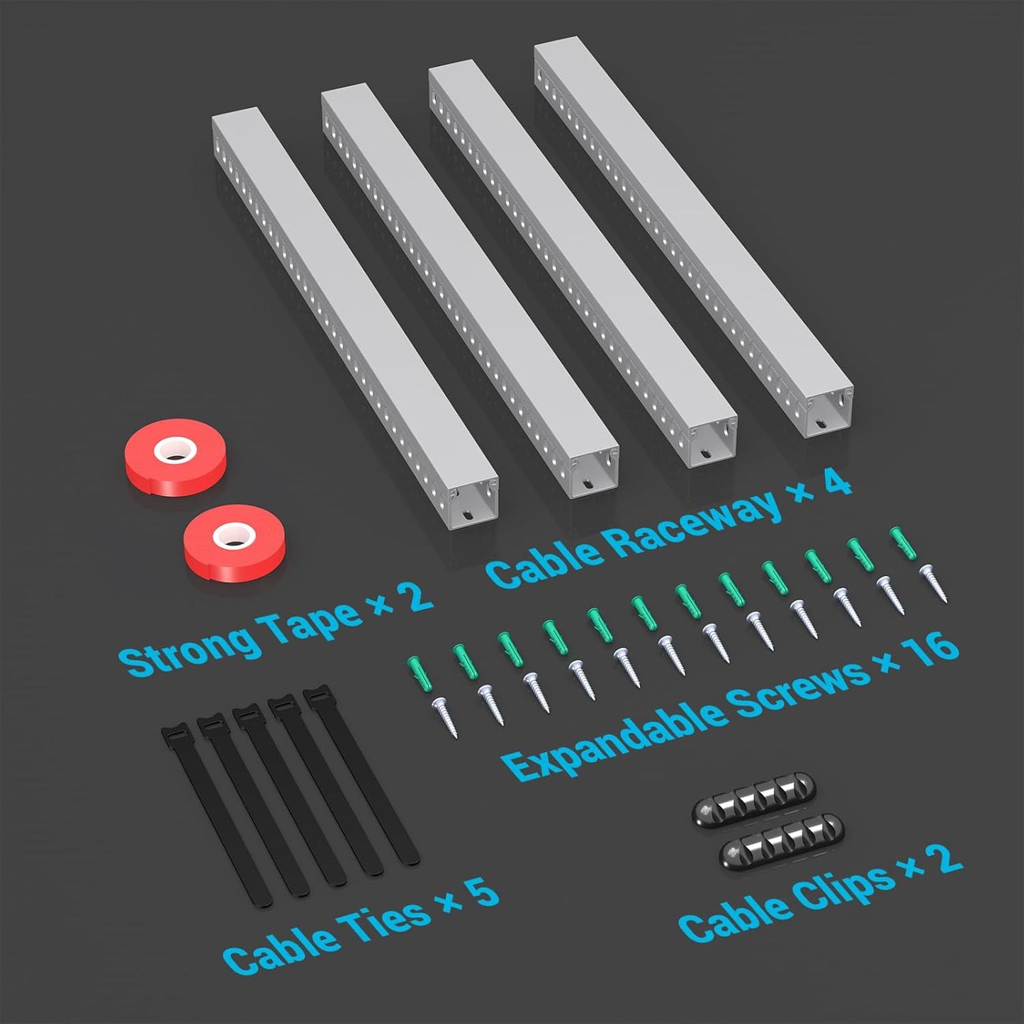 Open Slot Wire Duct Kit, 62.8"(4 x 15.7) Server Rack Cable Management, Cable Management Raceway for Hide Network HDMI VGA Cable, Wiring Raceway Cable Duct, Desk Wire Channel, 4 Pack, Grey