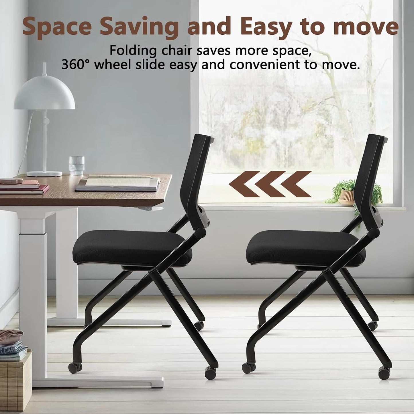 CLATINA Stackable & Foldable Conference Room Chairs, Waiting Room Chairs with Wheels & Lumbar Support, Ergonomic Mesh Bouncing Back Folding Chair for Office Meeting Schools Training Room, Black 20pk