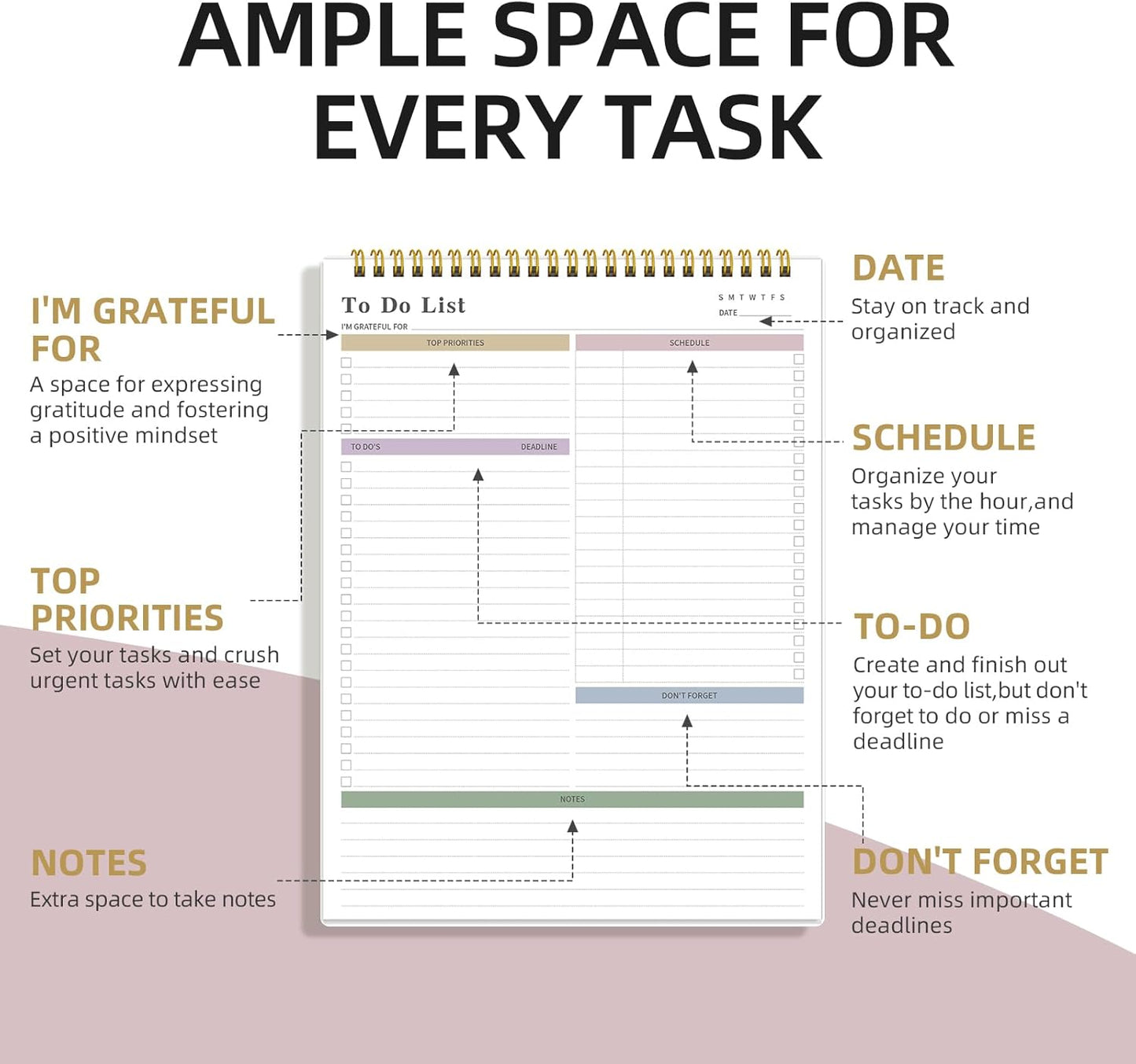 To Do List Notepad Undated, Daily To Do List Notebook (8.5"x 11") Spiral Daily Task Hourly Schedule Planning Pad with Checklist Suitable for Office, Home and School 104 Pages