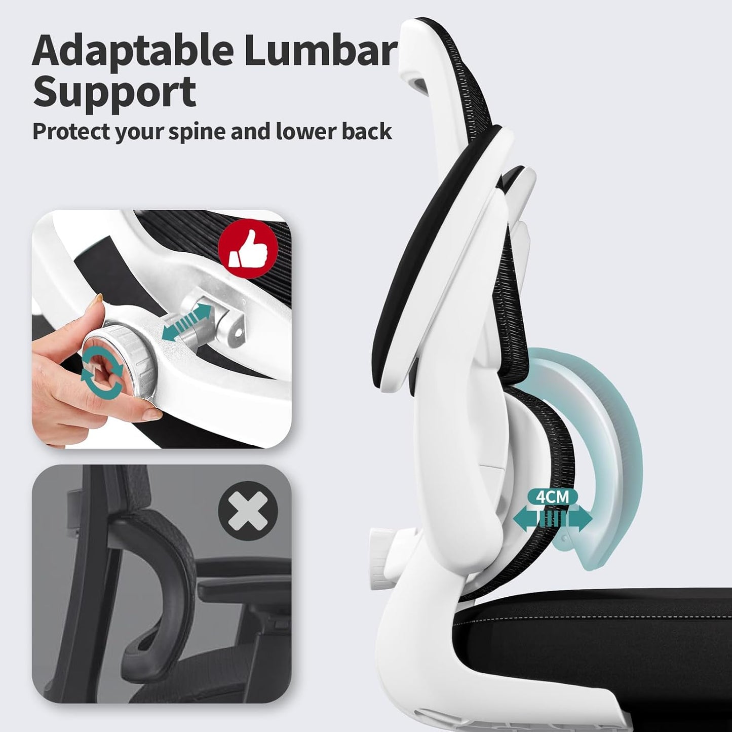 TRALT Office Chair - Ergonomic Desk Chair with Adjustable Lumbar Support, Mesh Computer Chair, Executive Chairs for Home Office Comfortable Lumbar Support (White+Black)