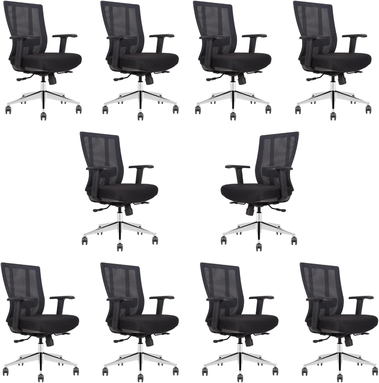 Ergonomic Conference Room Chair Mesh Back with Seat Slide - Adjustable Lumbar Support Computer Desk Chair with Height Adjustable Arms - 5-Star Polished Aluminum Base (Pack of 10)