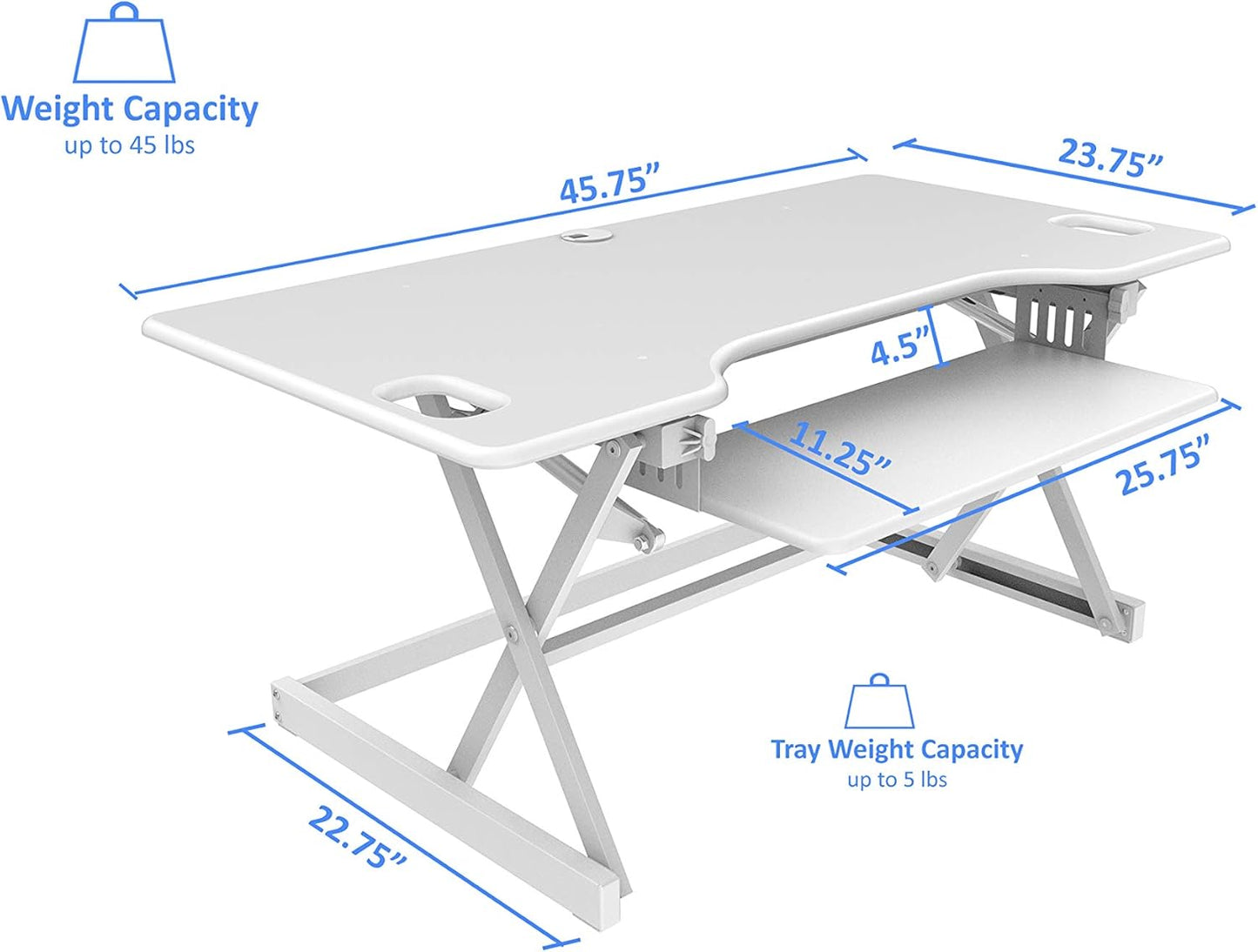 Rocelco 46" Large Height Adjustable Standing Desk Converter with Triple Monitor Mount BUNDLE - Quick Sit Stand Up Computer Workstation Riser - Retractable Keyboard Tray - White (R DADRW-46-DM3)