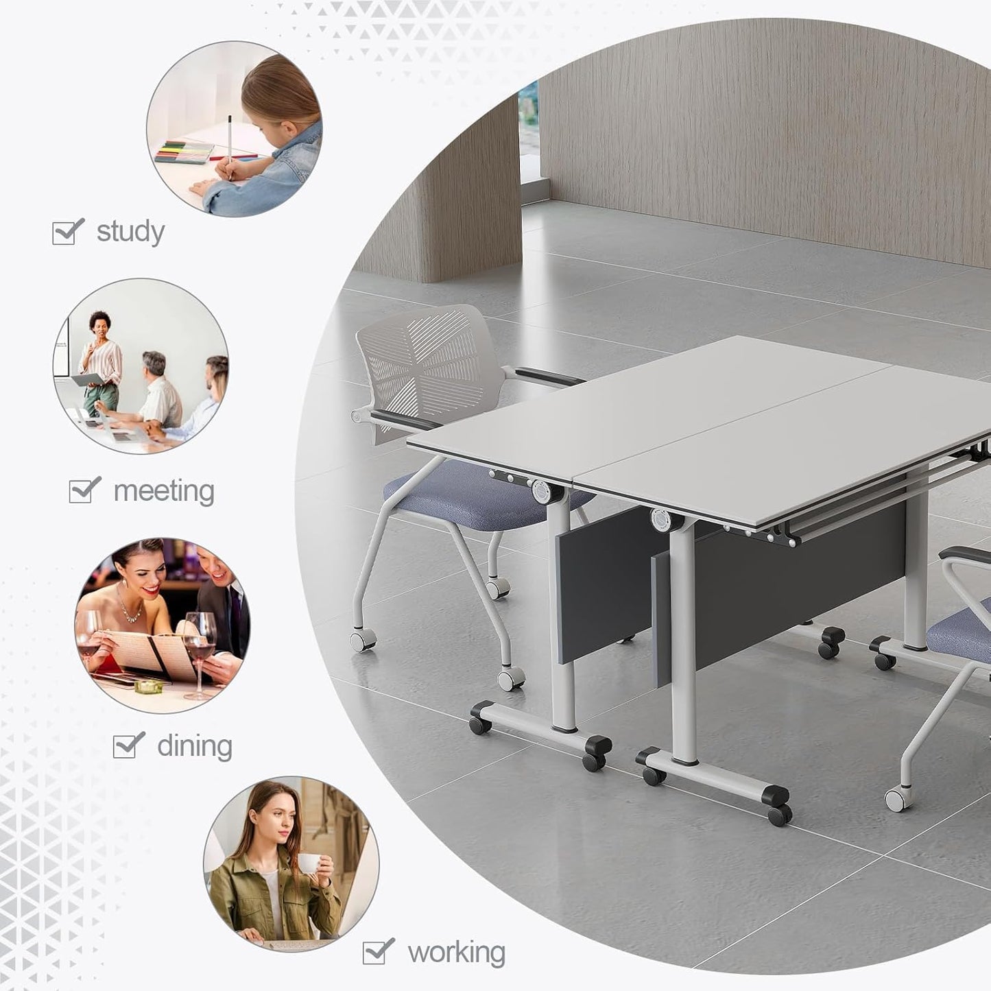 Conference Table,Folding Conference Tables Modern White Conference Room Table with Wheels, 2-10 Persons,for Office, Meeting Room (2, 1619YH, 61IN)