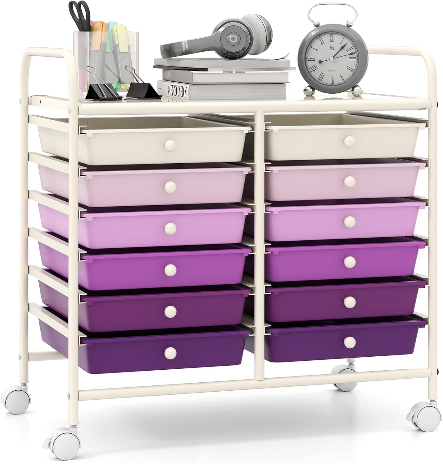 Giantex 12 Drawers Rolling Cart, Mobile Storage Drawer Cart, Classroom Organizer Cart for Office School Supplies Tools Scrapbook Paper Craft Small Printer, Utility Cart on Wheels, Purple Gradient
