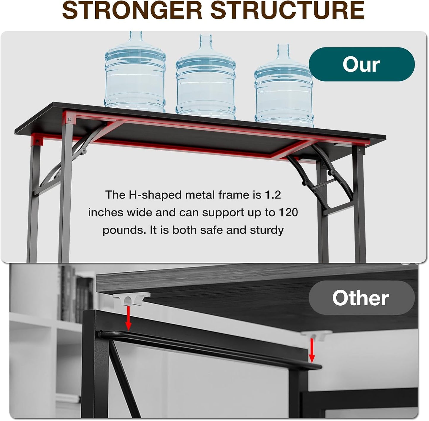 TEMI Long Computer Desk Folding Table - No Assembly, Compact 55.1" Foldable Desk with Power Outlets & USB Charging Port, Portable Lagre Office Desk, Study Table for Narrow Spaces, Dark Oak