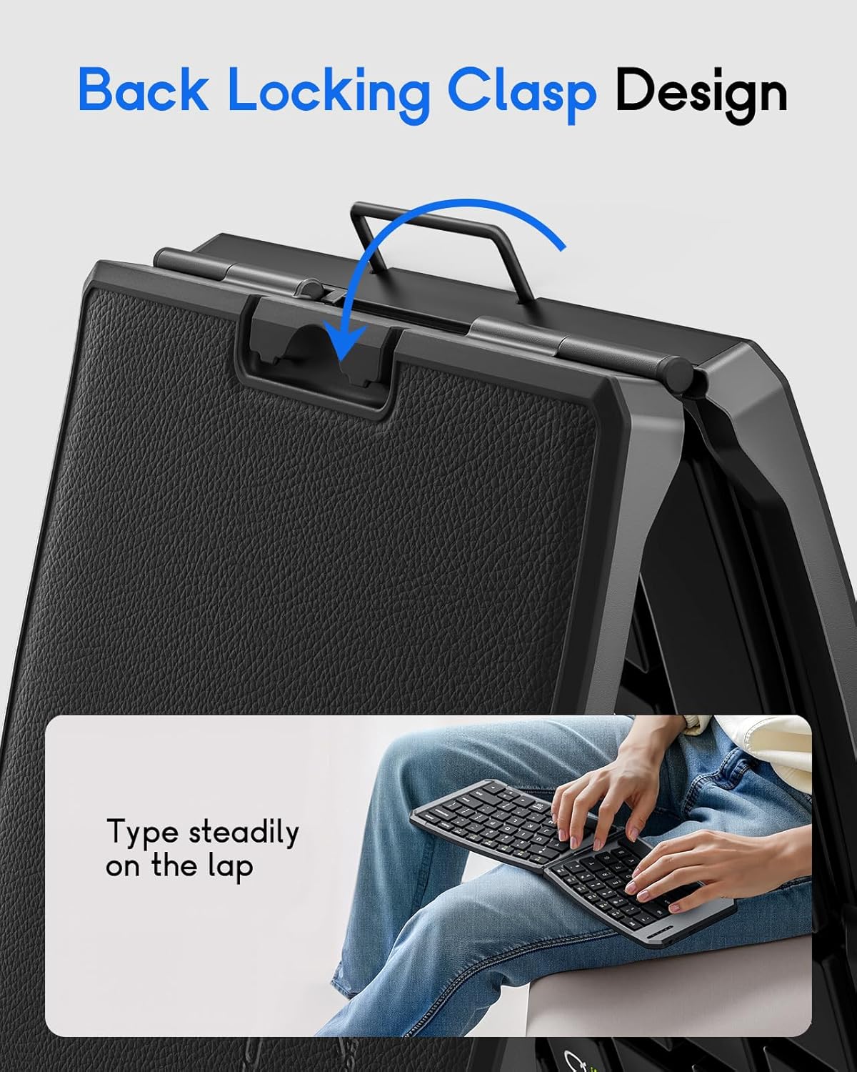 MoKo Ergonomic Foldable Keyboard, Split Portable Folding Bluetooth Keyboard for Business Travel, Ultra Slim Rechargeable Wireless Keyboards for iOS/Android/Windows Tablet PC Smartphone