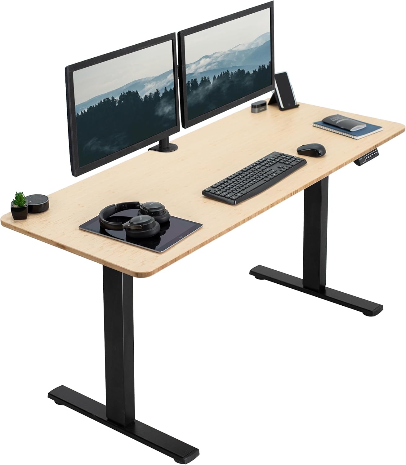 VIVO Electric 60 x 24 in Real Bamboo Standing Desk, Memory Height Adjustment, 1B Series, One-Piece Top, Black Frame, DESK-KIT-1B6O