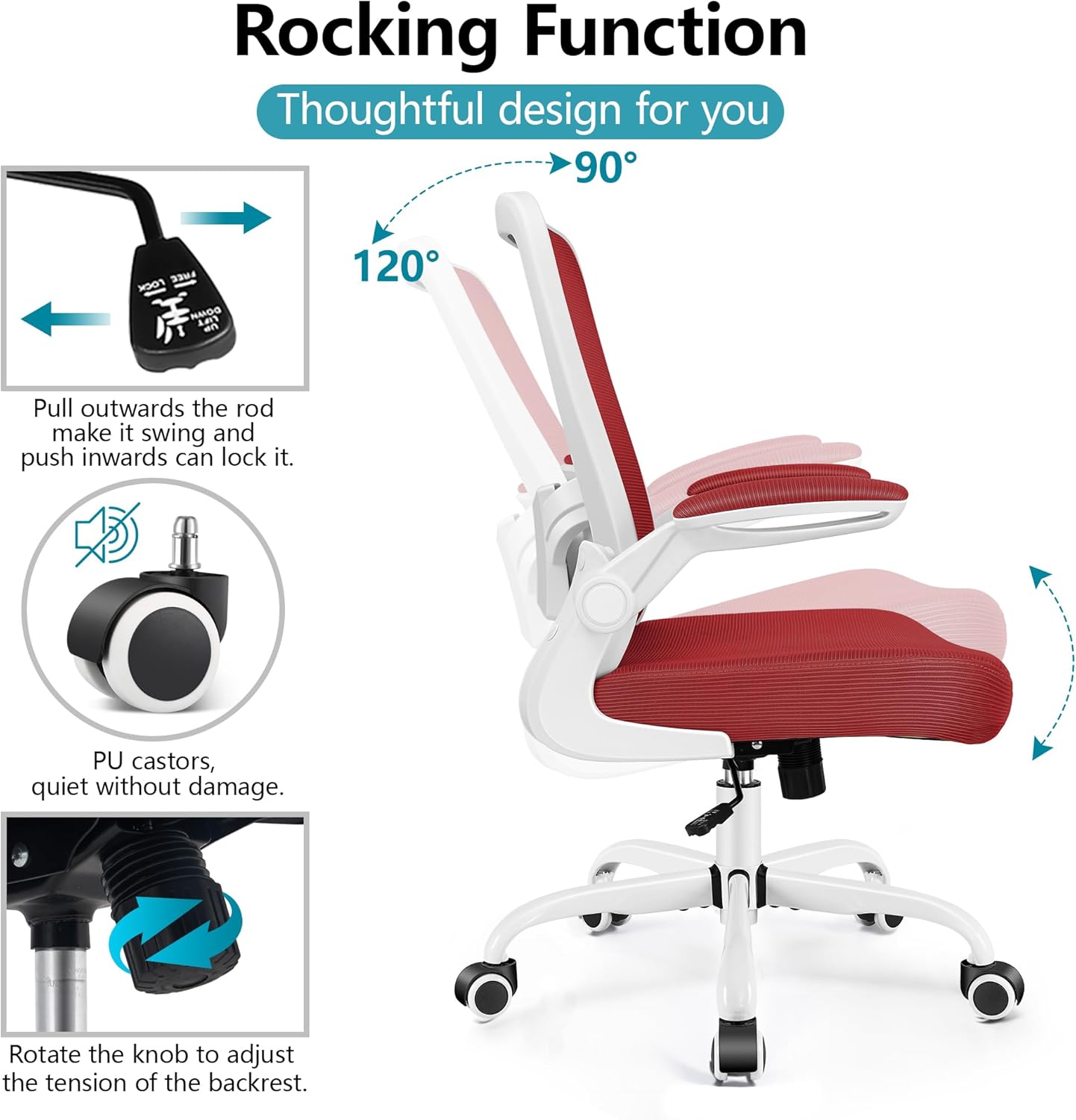 FelixKing Office Chair, Ergonomic Desk Chair Breathable Mesh Chairs with Adjustable High Back Lumbar Support Flip-up Armrests, Executive Swivel Comfy Task Computer Chairs for Home Office Fire Brick