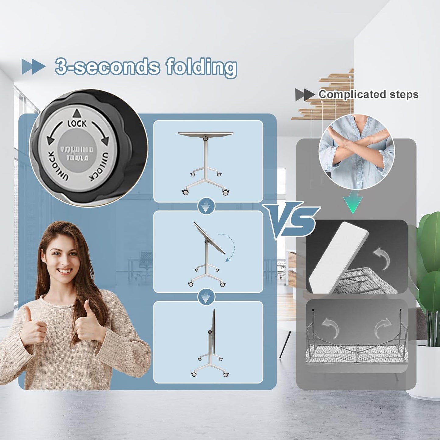 10Pack Folding Conference Room Table, Modern Conference Tables with Silent Wheels, Large Rectangular Mobile Training Tables for Office Classroom, Foldable Modular Seminar Table White (L70.9in)