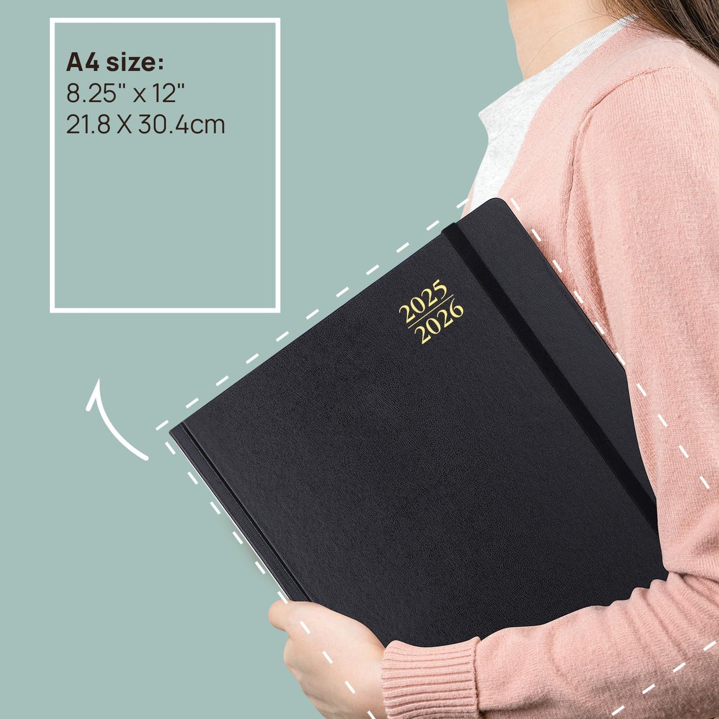 POPRUN 2025-2026 Daily Planner One Page Per Day (Large - 8.25'' x 12'') - Academic Calendar (July 2025 - June 2026), 2025 Day Appointment Book with Monthly Tabs, Hardcover - Light Pink