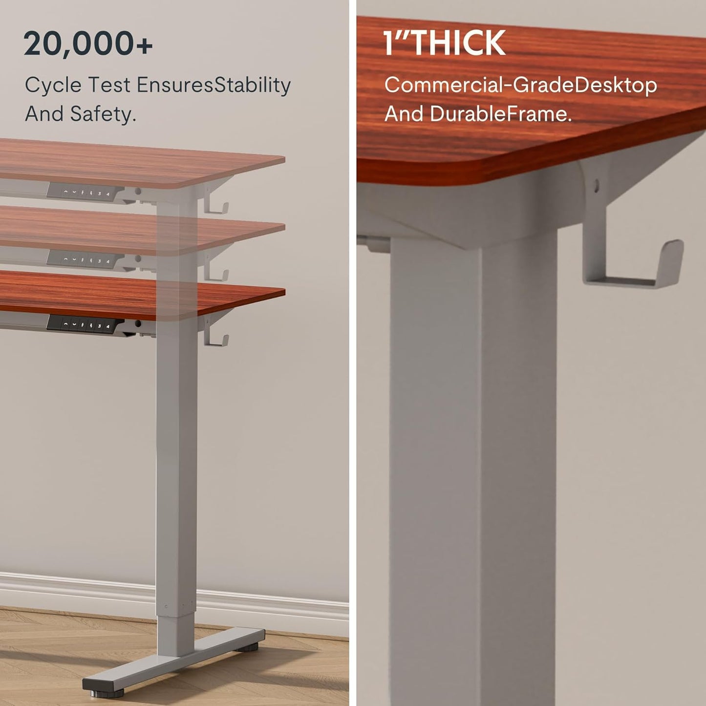 FLEXISPOT EN1 Whole-Piece Standing Desk, 48 x 30 Inches Electric Adjustable Desk for Home Office (Silver Frame + 48 in Mahogany Top, 2 Packages)