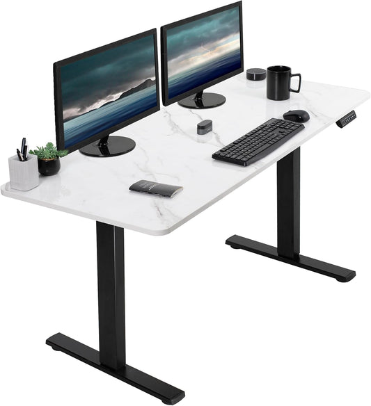 VIVO Electric Dry Erase 60 x 24 in Standing Desk, Memory Height Adjustment, 1B Series, White Marble Pattern Top, Black Frame, DESK-KIT-1B6WM