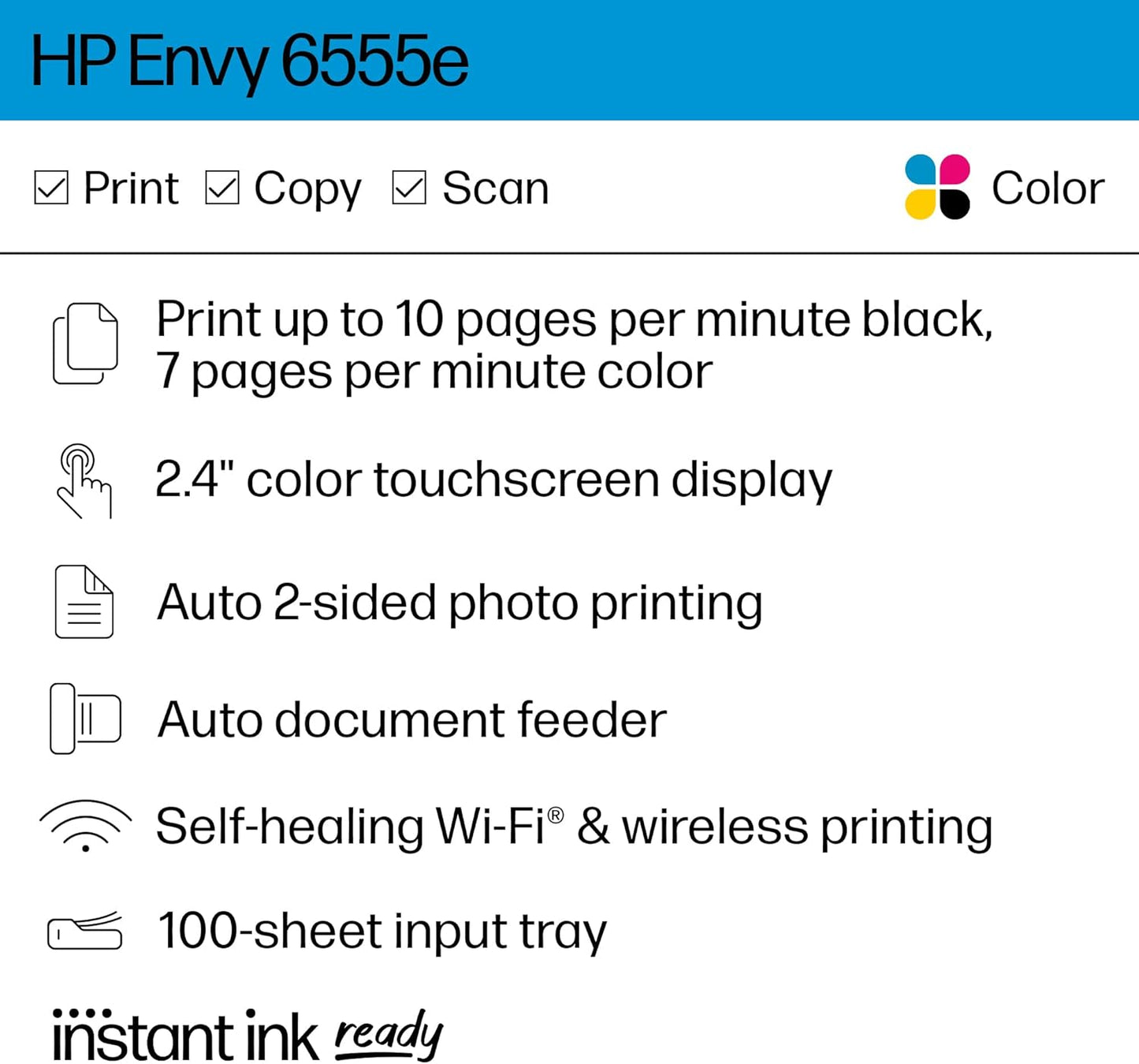 HP Envy 6555e Wireless All-in-One Color Inkjet Printer, Print, scan, Copy, Duplex Printing Best-for-Home, 3 month Instant Ink trial included (714N5A)