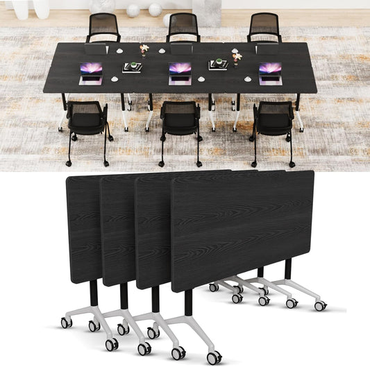 Conference Room Table with Flip-Top Design for Dynamic Meetings, Business Table Computer Desk with Heavy-Duty Frame,Foldable Seminar Meeting Tables for Home Office (4, F, 55.1IN)