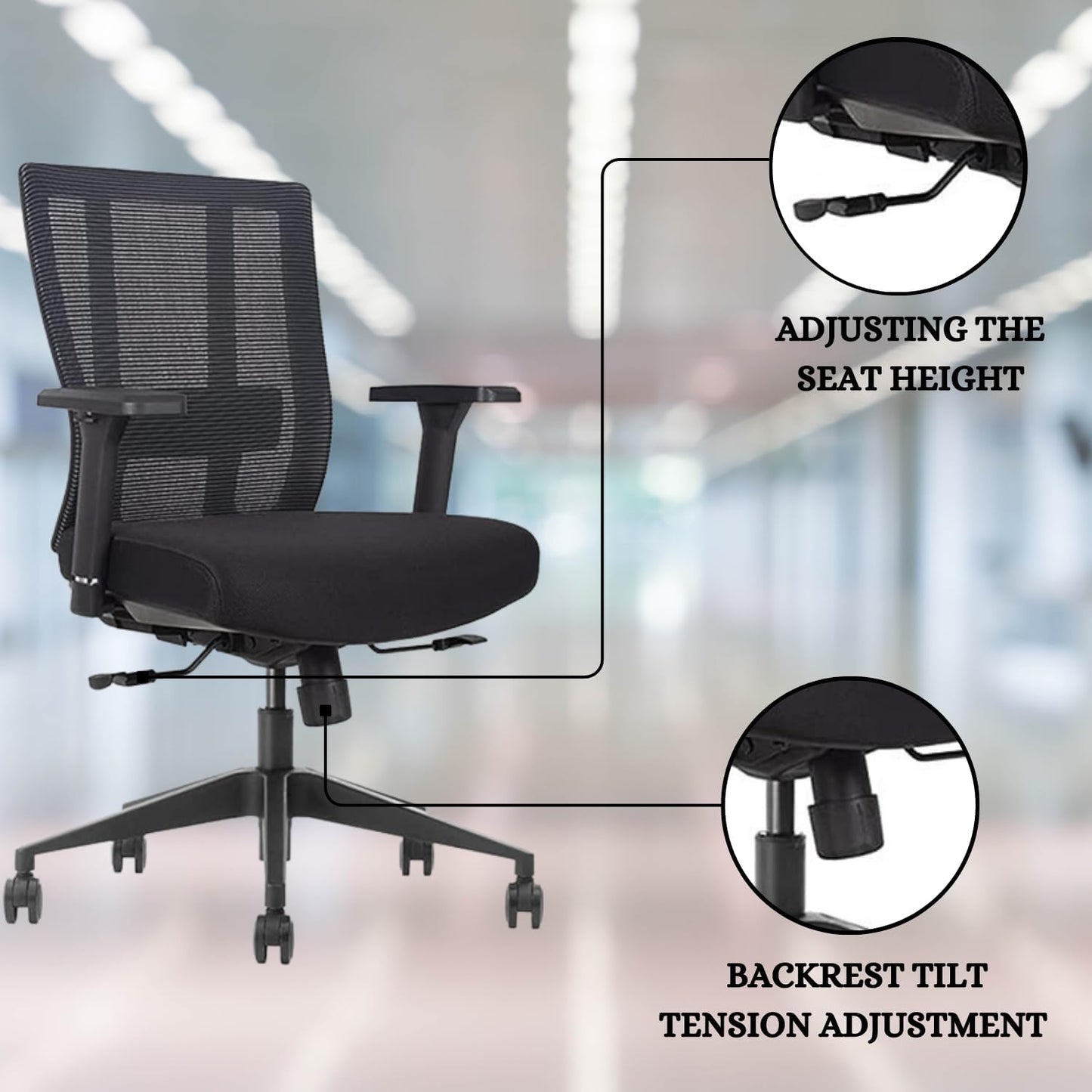 Bitchair Ergonomic Mesh Conference Room Chair - Adjustable Lumbar Support Computer Desk Chair with Height Adjustable Arms - Seat Depth Adjustable Office Chair - (Black) (Pack of 8)