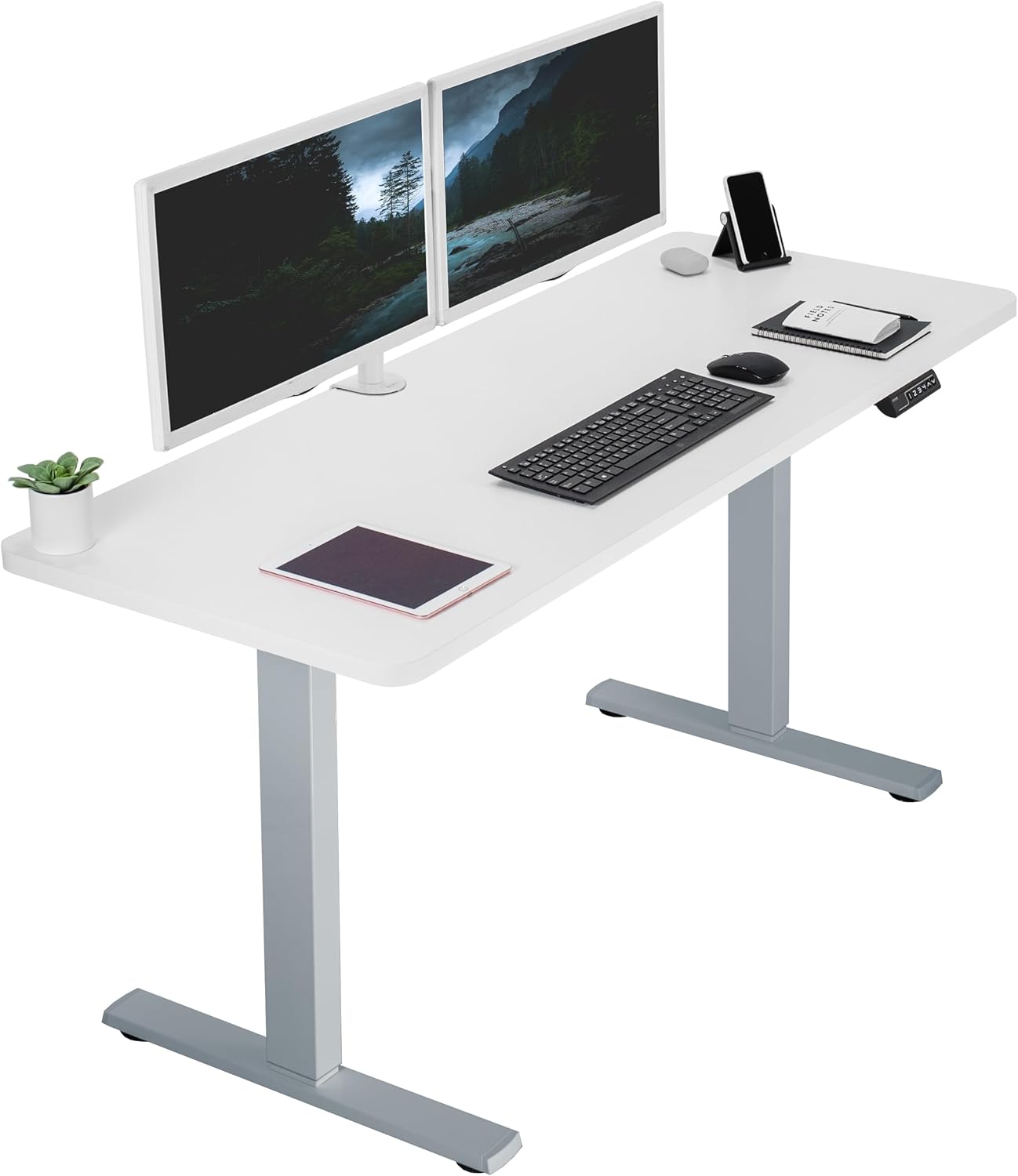VIVO Electric 60 x 24 in Standing Desk, Memory Height Adjustment, 1B Series, One-Piece White Top, Gray Frame, DESK-KIT-1G6W