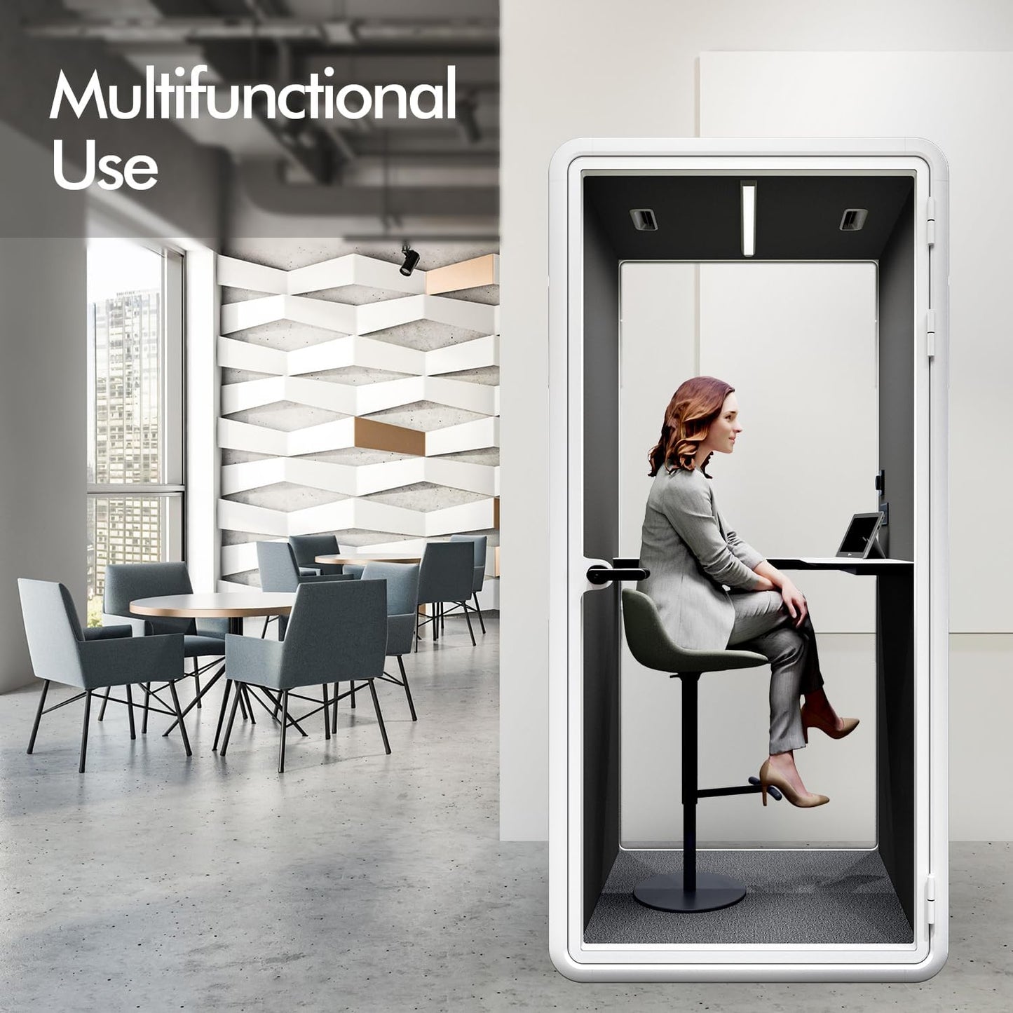 Quiet Meeting Pod with Acoustic Panels, Office Soundproof Room with Furniture, Portable Removable Working Booth for Private Phone Calling, Study, Individual Seater Personal Office H92in W43in D40in