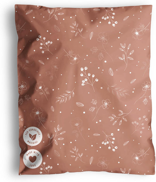 Poly Mailers 10x13-25 Pack Biodegradable Shipping Bags for Clothes - Impack Self-Seal Waterproof Thick Mailing Envelope for Accessories & Clothing - Floral Rosy Brown