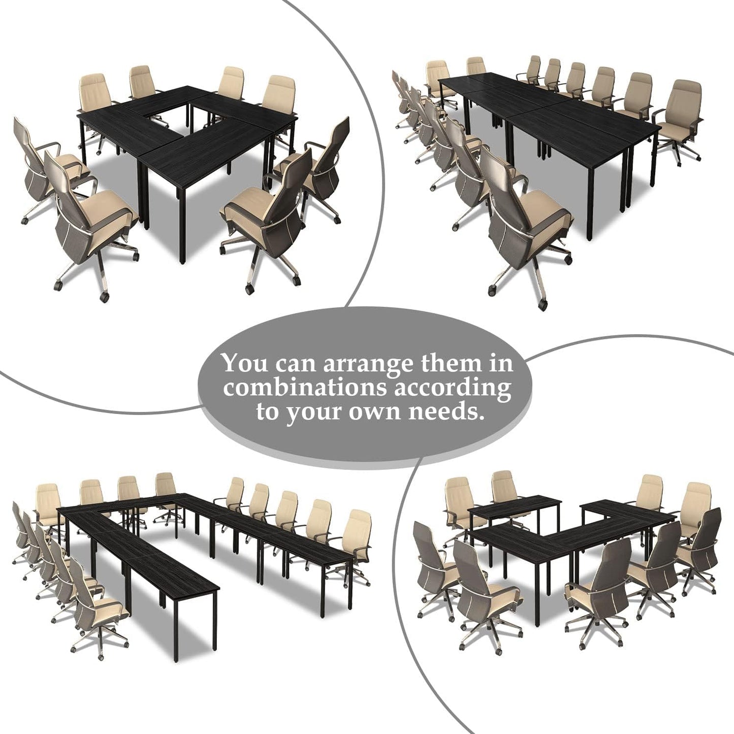 Bonzy Home Conference Tables 8ft Office Computer Desk for Meeting Room Study Writing Printer Podcast Table Save Space Design for 10 People Modern Black 4PCS (94.4"x47.2"x29.5", Black)