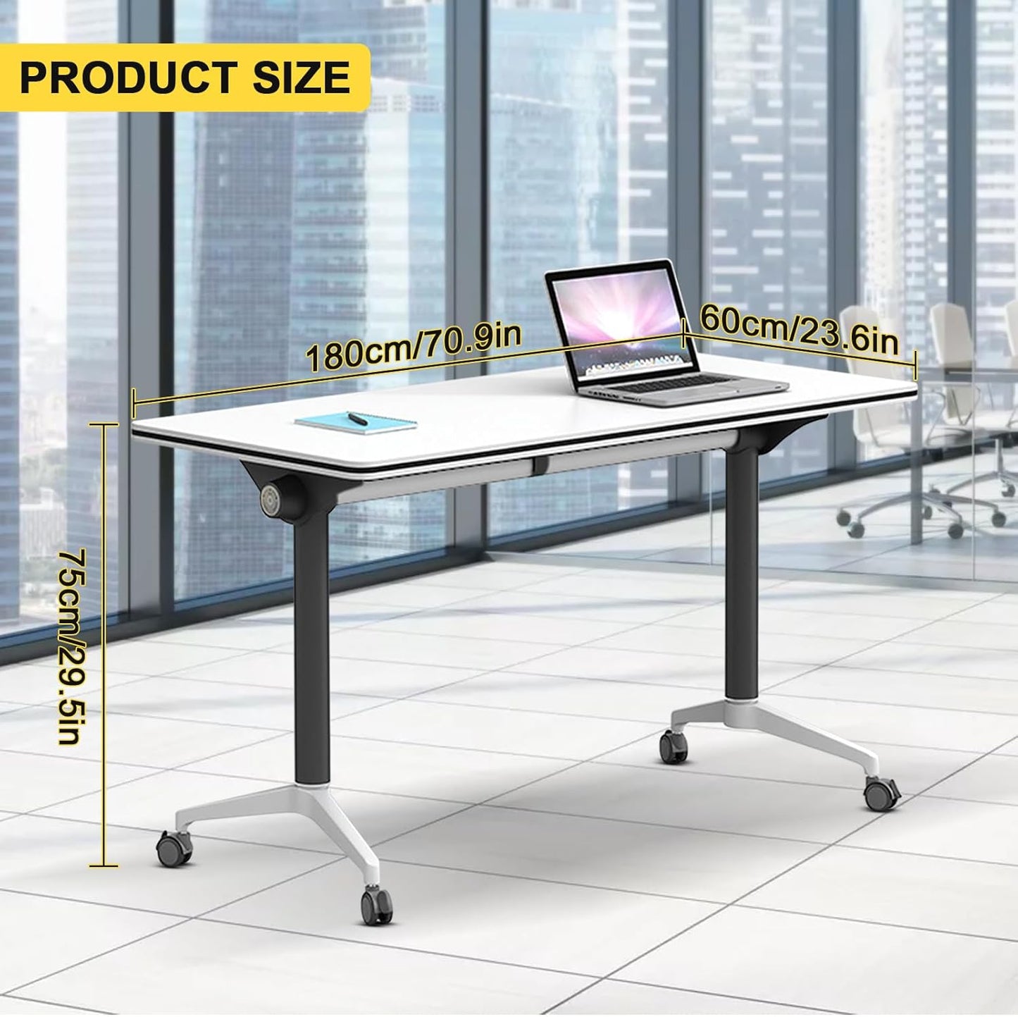 Conference Room Table with Flip-Top Design for Dynamic Meetings, Business Table Computer Desk with Heavy-Duty Frame,Foldable Seminar Meeting Tables for Home Office (6, E, 70.8IN)