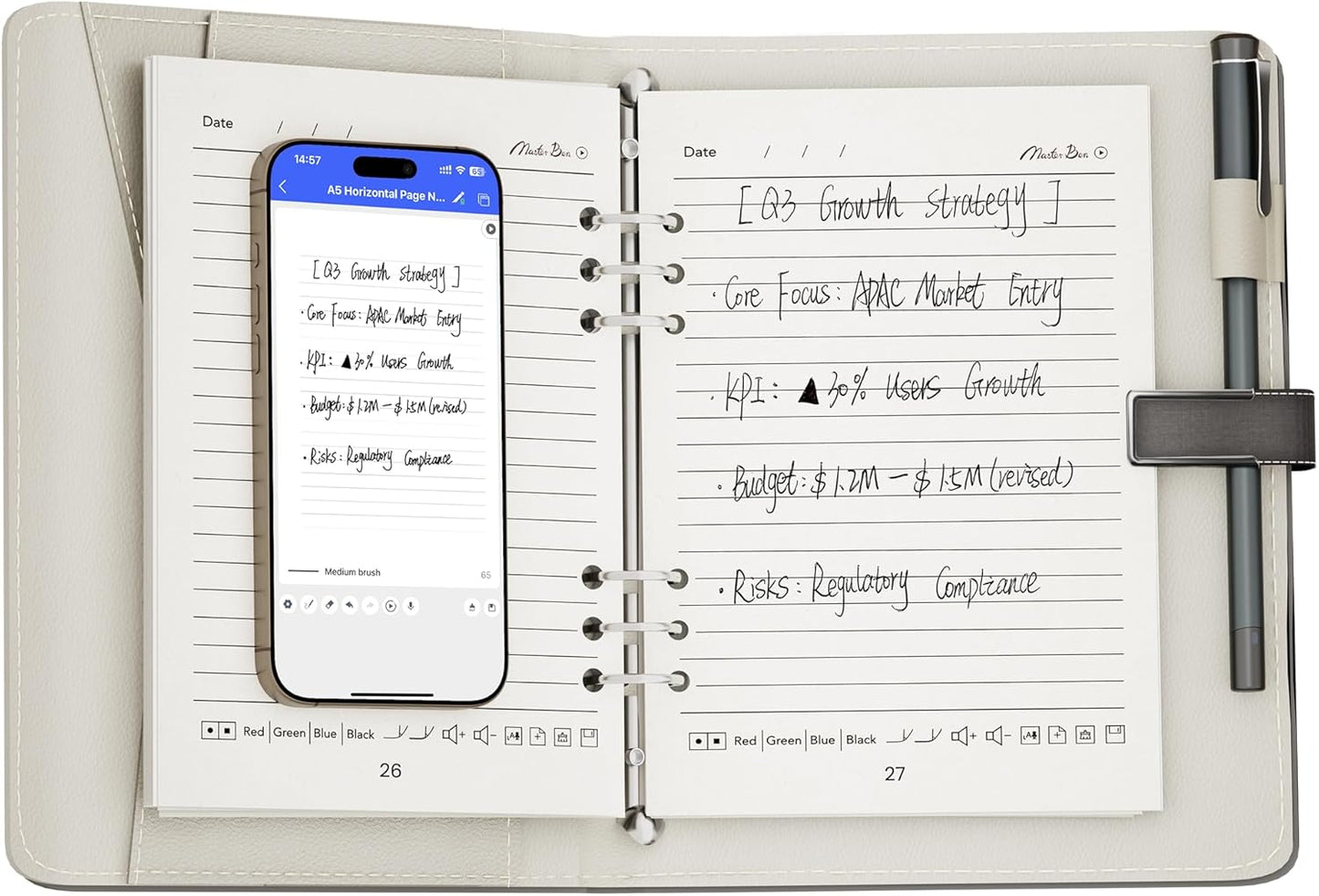 Smart Pen for Note Taking, Digital Notebook with Pen, Enables Synchronized Handwriting, OCR to Text, Offline Storage, Audio Recording and Note Sharing, Compatible with iOS and Android