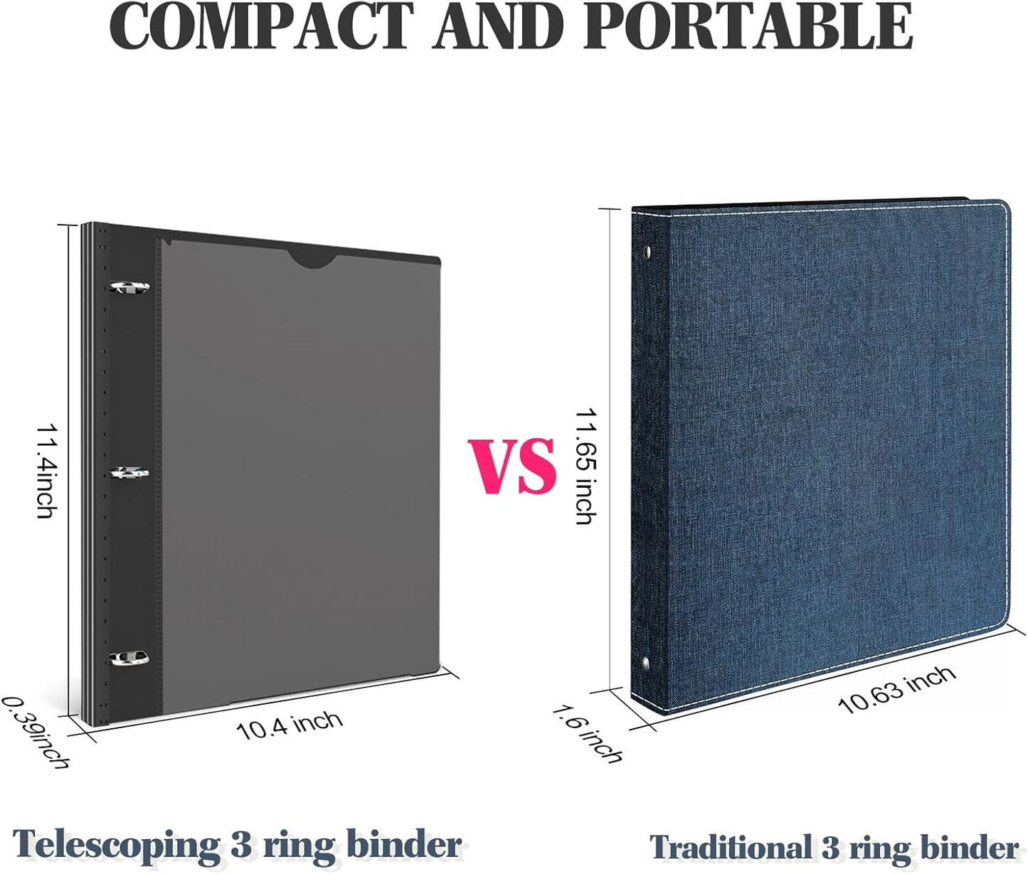 INFUN Telescoping 3 Ring Binder -4PCS-Black, Flexible Round Binder with Customizable Front Cover and Clear Catalog Pocket, 0.75 Inch Rings, Holds 160 Sheets 8.5x11 inch Paper