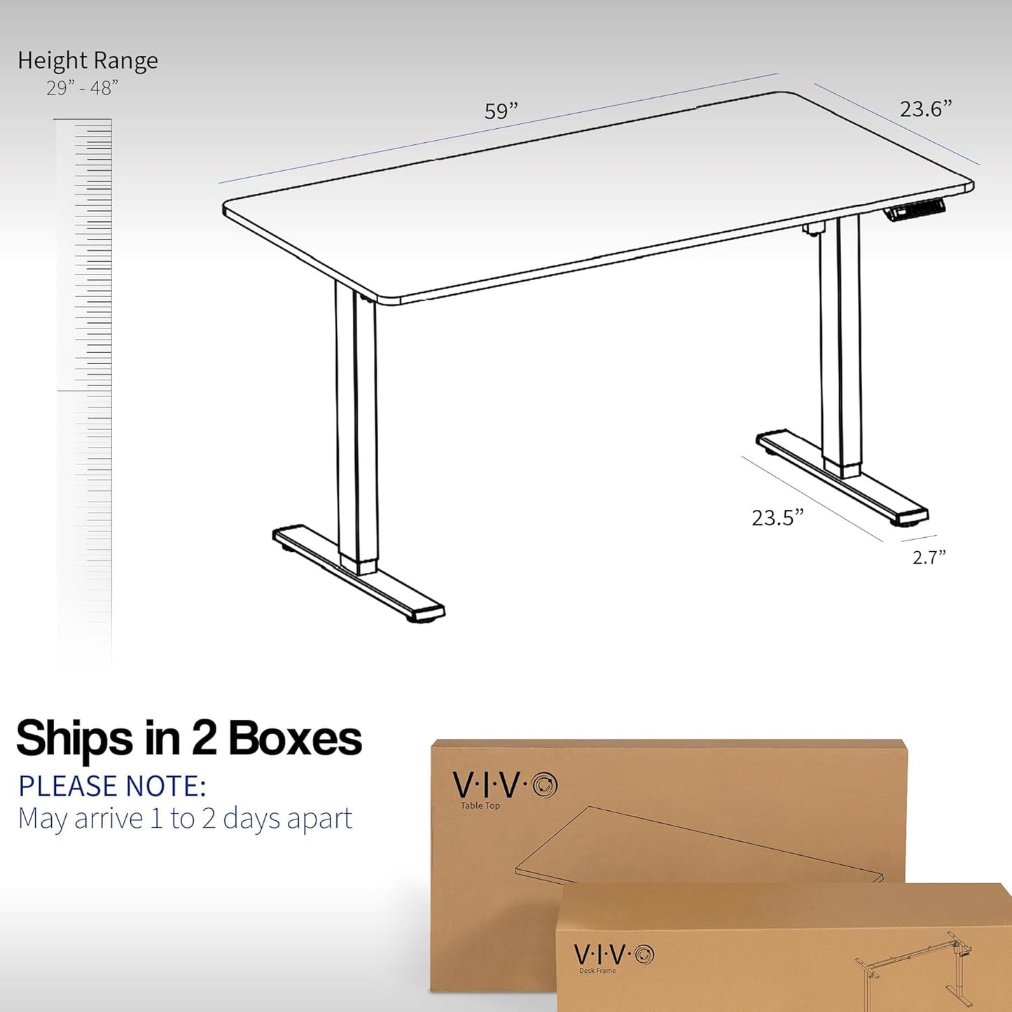 VIVO Electric 60 x 24 in Standing Desk, Memory Height Adjustment, 1B Series, One-Piece Dark Walnut Top, Gray Frame, DESK-KIT-1G6D