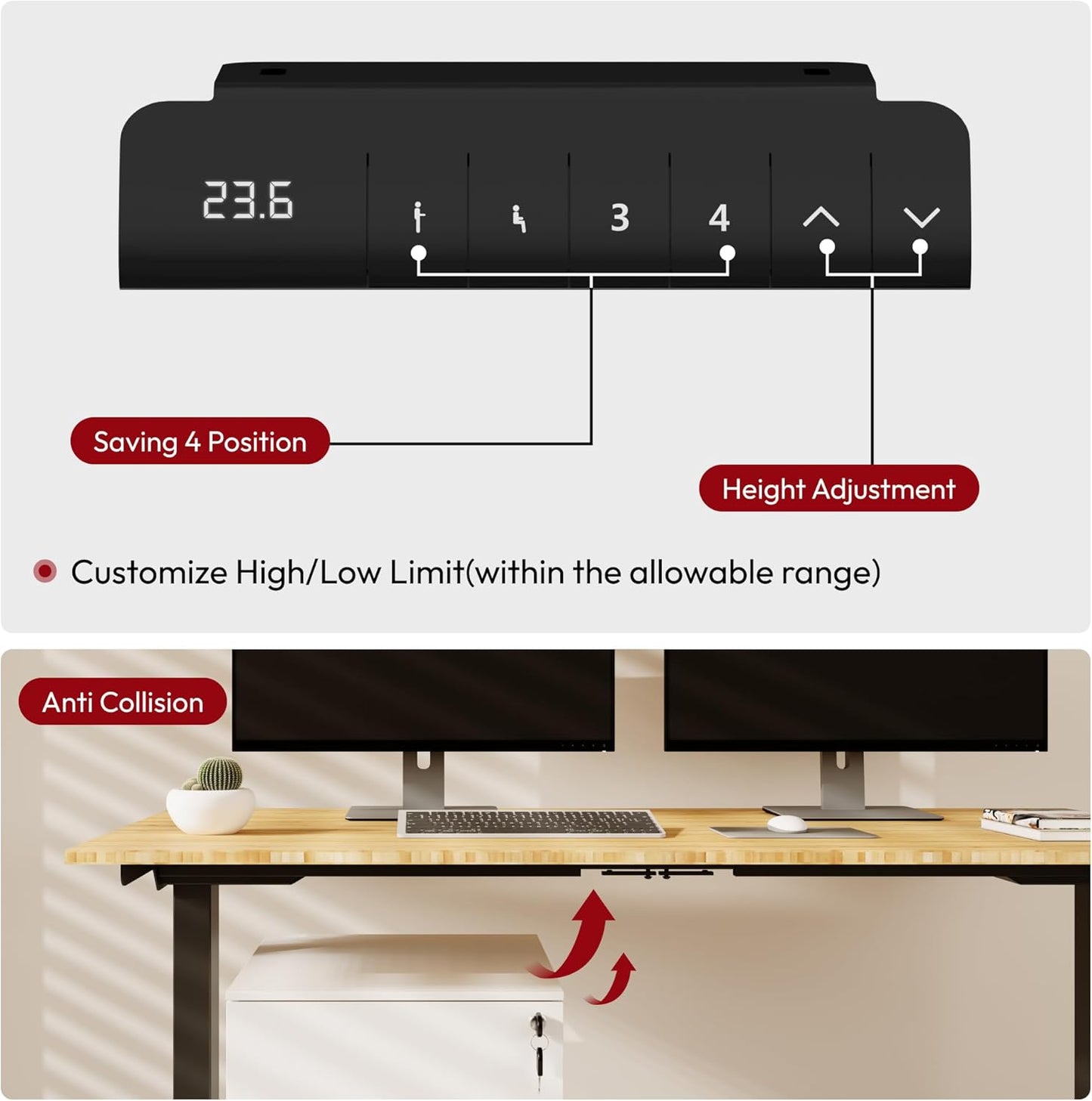 Standing Desk with Dual Motor, 3-Stage Lifting Column, Handset with 3 Preset and Sit-Stand Reminder - 78 inch Whole Piece Real Bamboo Desk/Black Frame, Height Adjustable Desk for Home and Office