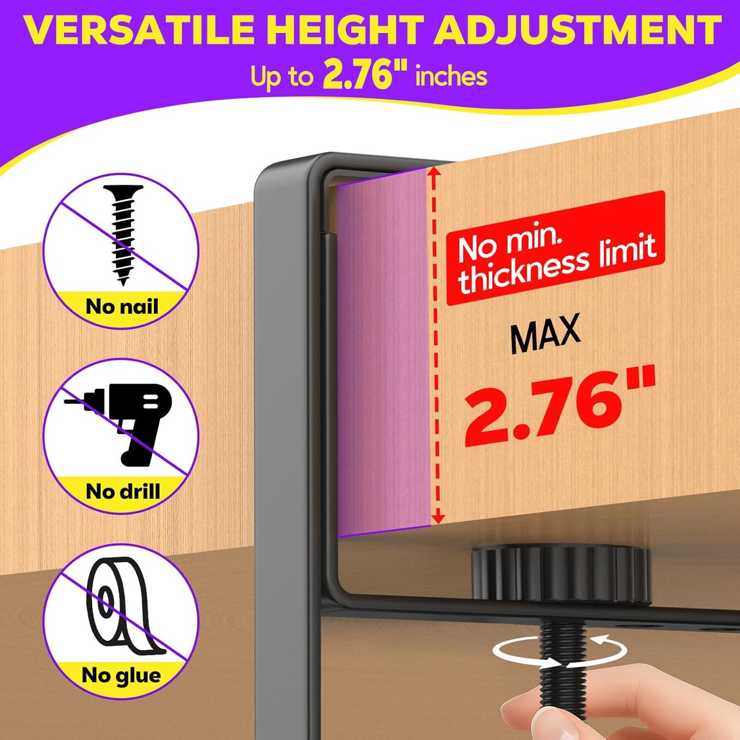 Under Desk Cable Management Tray, REFLYING 14.6" Cable Management Under Desk No Drill,Adjustable Clamp Cord Wire Organizer, Cord Hider for Standing Table, Wire Hider for Office,Home (Small)